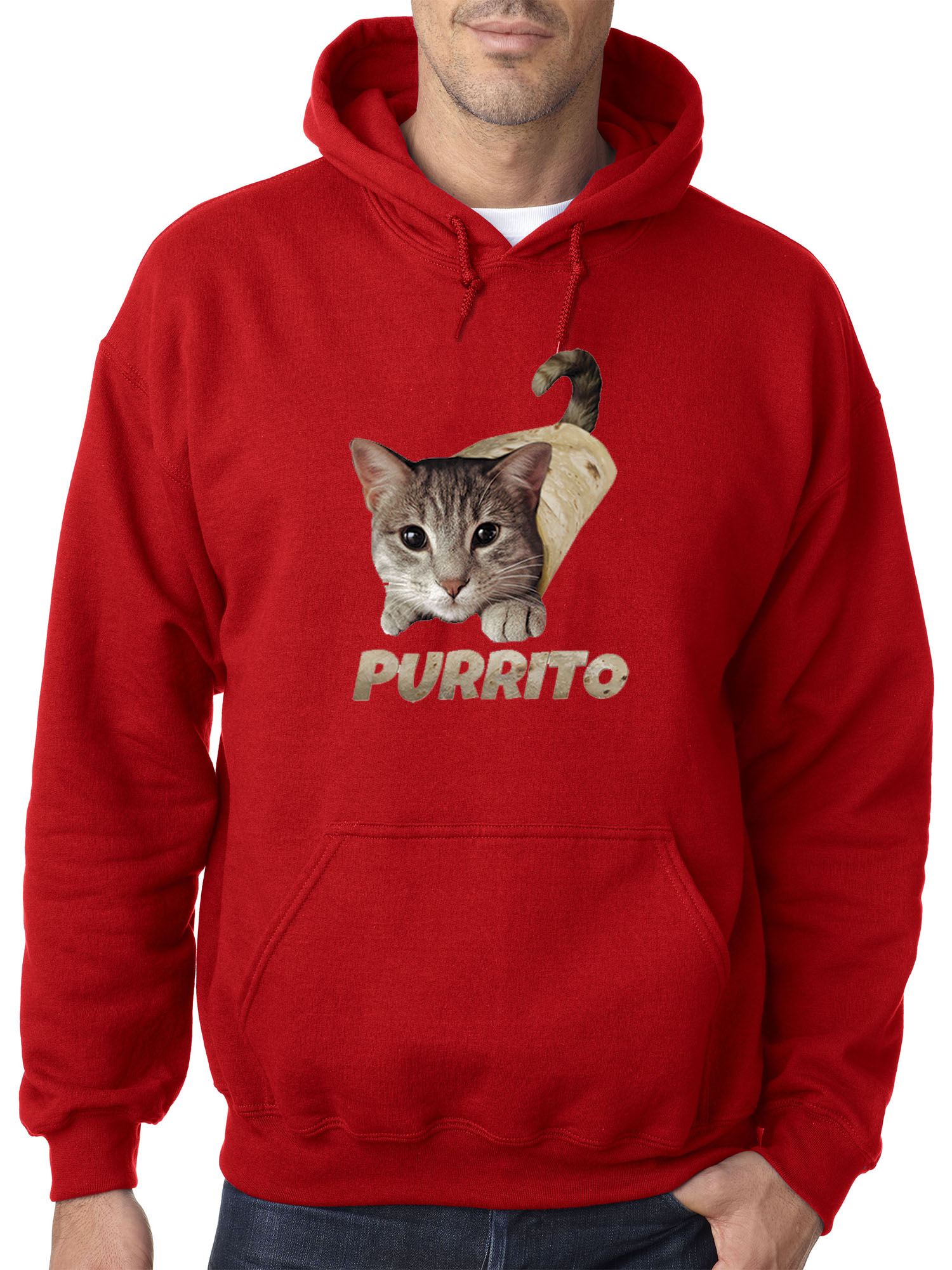 Trendy USA 1507 - Adult Hoodie Purrito Burrito Kitty Cat Lovers Taco Spicy Funny Sweatshirt Large Red