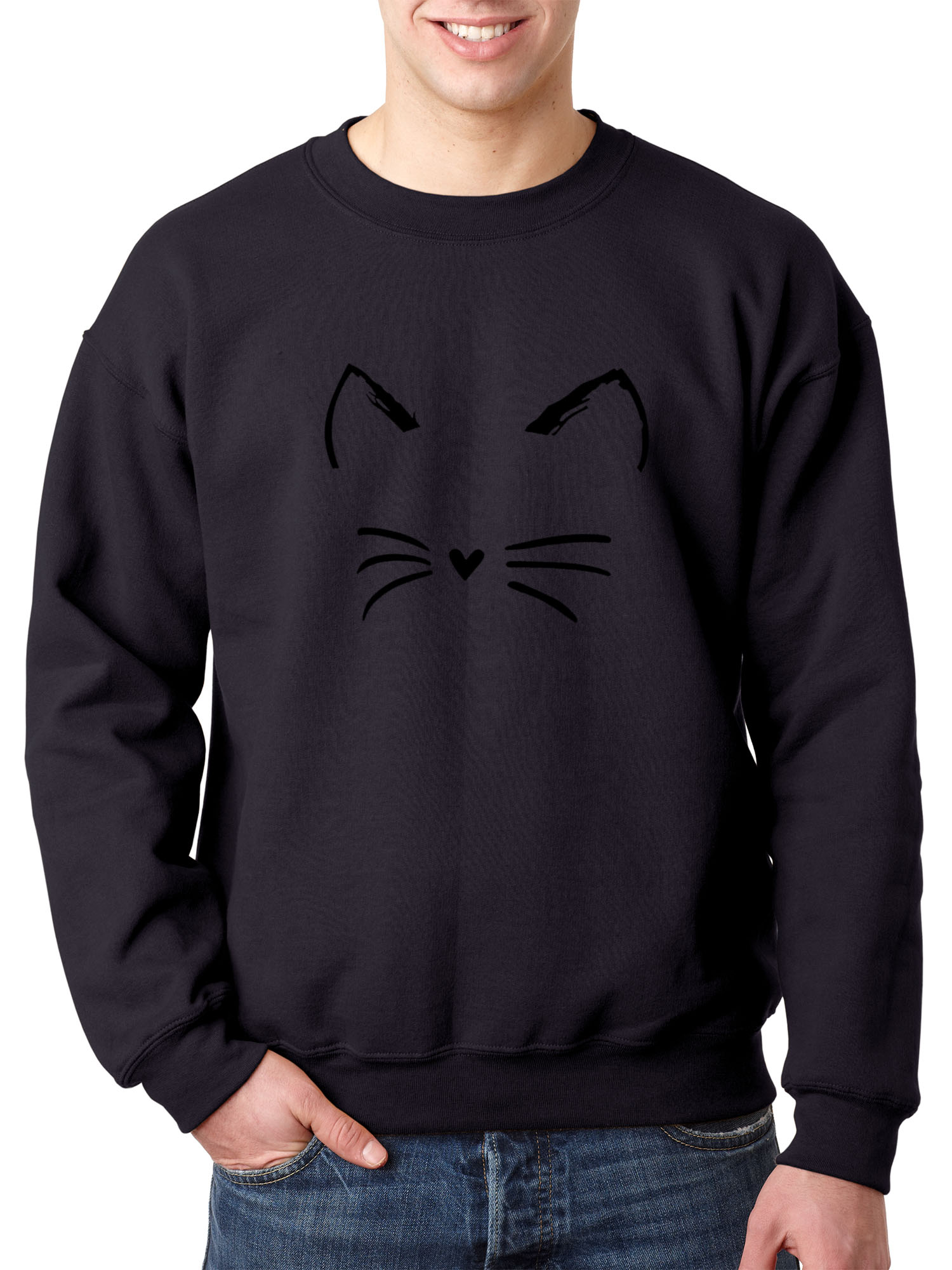 New Way 1128 - Crewneck Cat Whiskers Silhouette Heart Nose Sweatshirt 4XL Navy