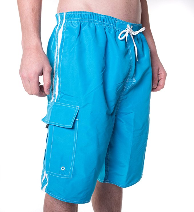 North 15 Men S Board Beach Swim Trunks Shorts with Cargo Pockets-5104-Aq-Lg