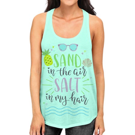 Junior S Sand in the Air Salt in My Hair Tee B949 PLY Mint Green Racerback Tank Top Large