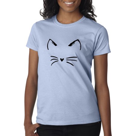 Trendy USA 1128 - Women's T-Shirt Cat Whiskers Silhouette Heart Nose XS Light Blue