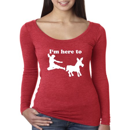 Trendy USA 1229 - Women's Long Sleeve T-Shirt I'm Here to Kick Ass Karate Donkey Small Red