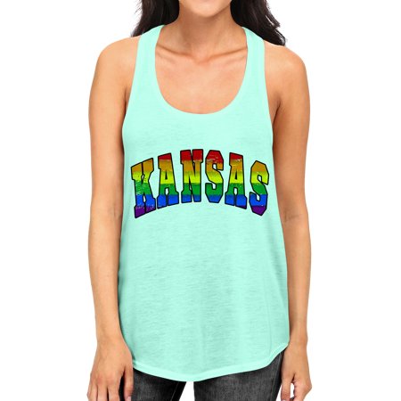 Junior S Kansas Rainbow Pride B1602 PLY Mint Racerback Tank Top Small Mint