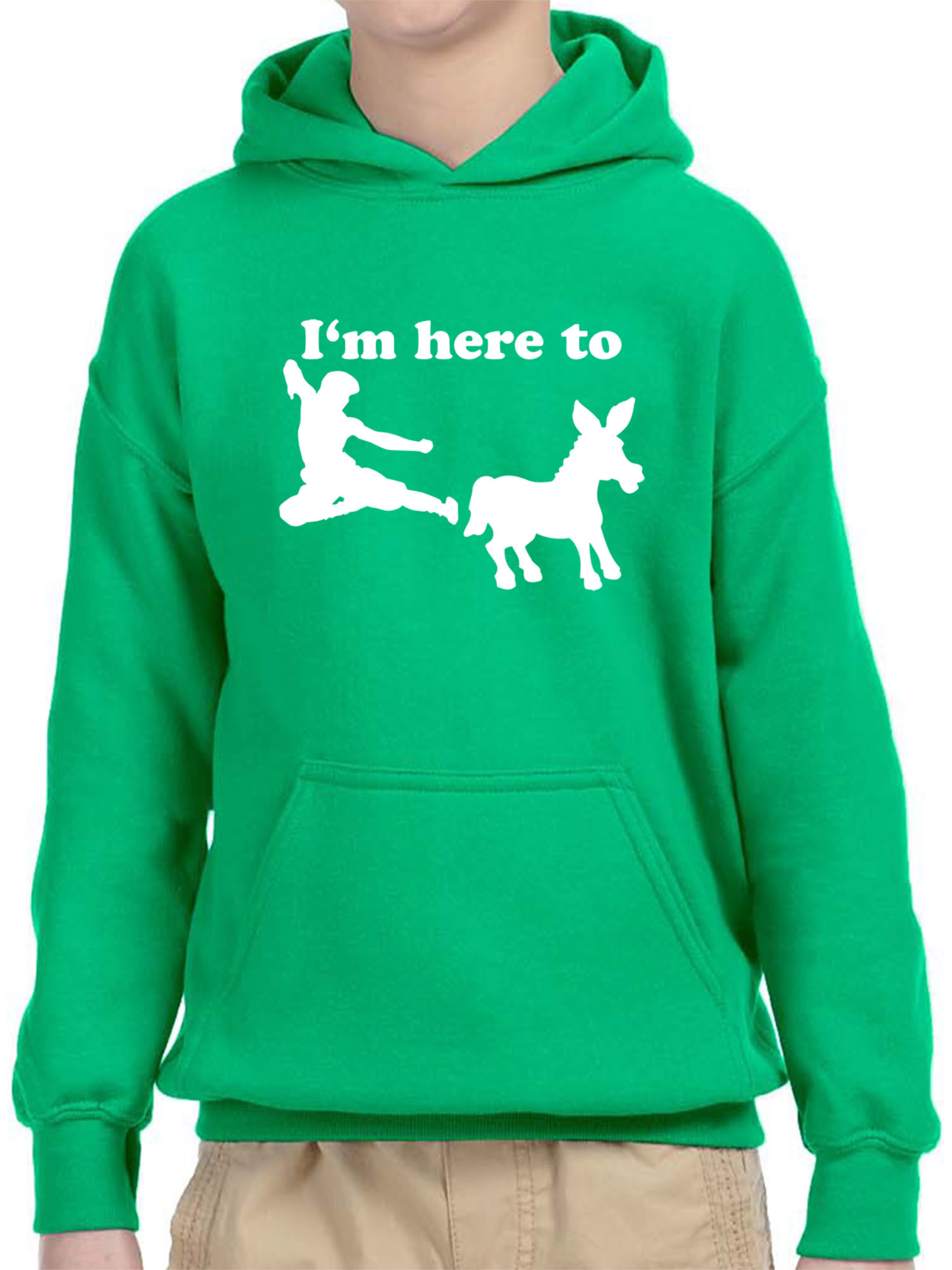 Trendy USA 1229 - Youth Hoodie I'm Here to Kick Ass Karate Donkey Unisex Pullover Sweatshirt Medium Kelly Green