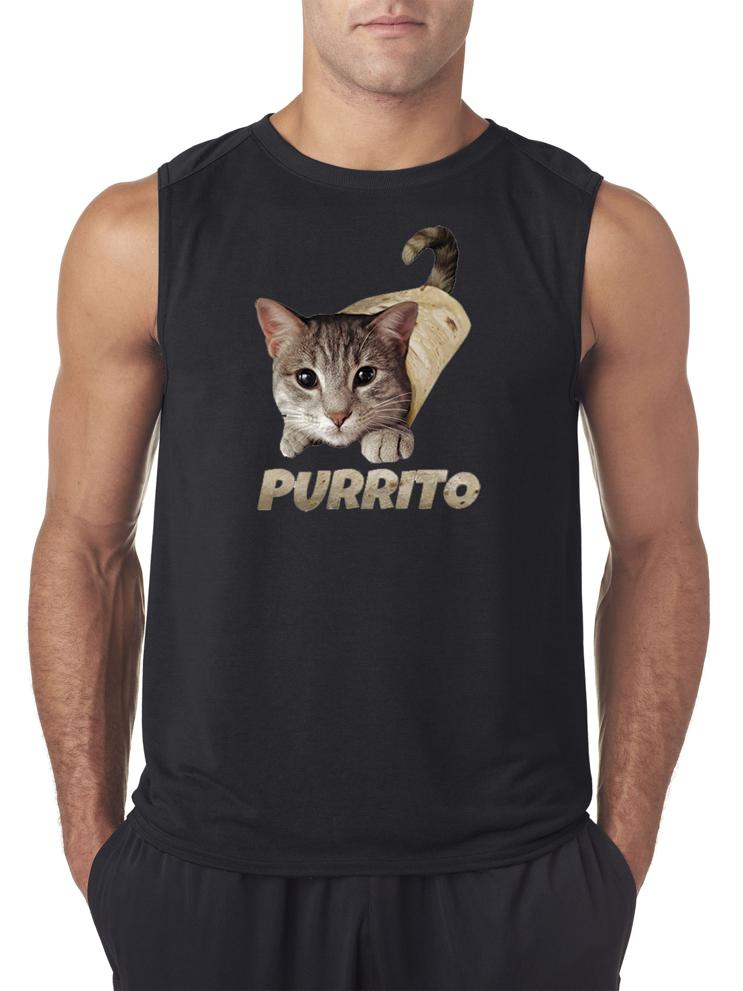 Trendy USA 1507 - Men's Sleeveless Purrito Burrito Kitty Cat Lovers Taco Spicy Funny 2XL Black