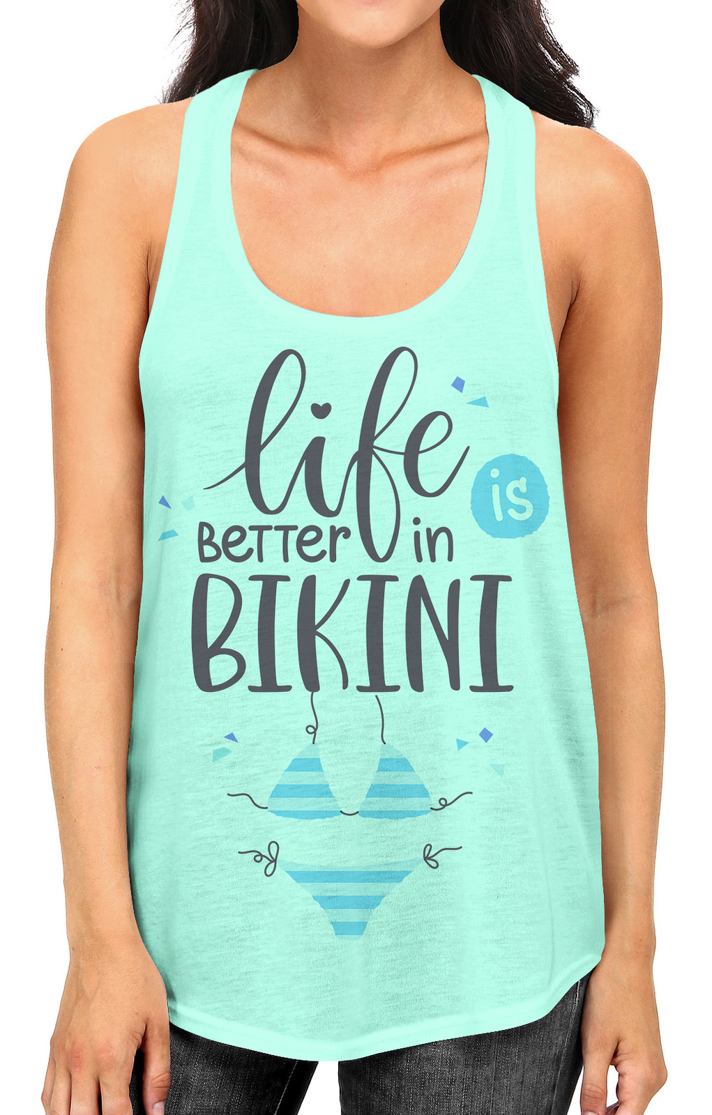 Junior S Life Is Better in a Bikini Tee B946 PLY Mint Green Racerback Tank Top Large
