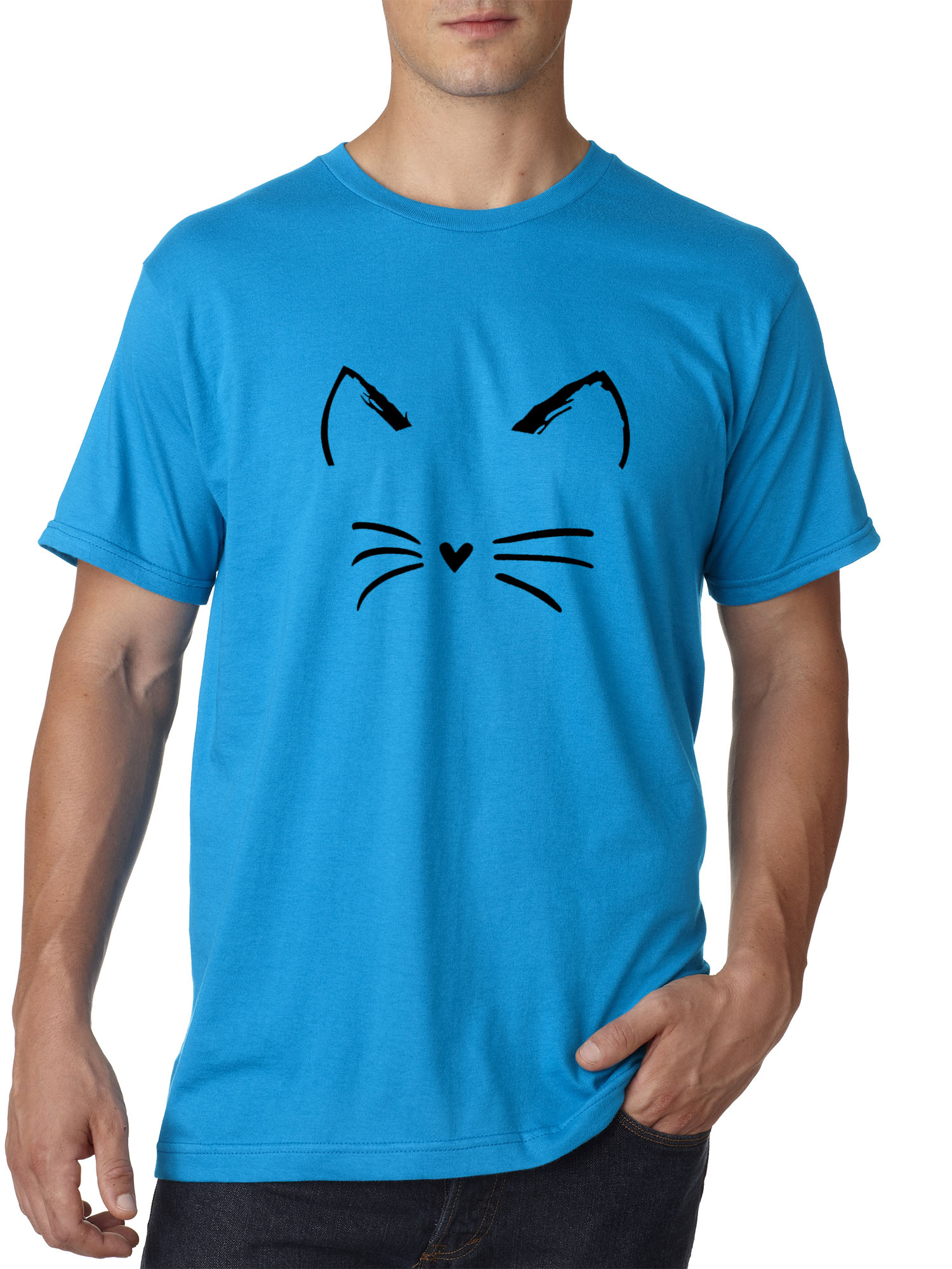 New Way 1128 - Unisex T-Shirt Cat Whiskers Silhouette Heart Nose XL Sapphire