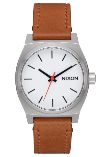 Nixon A1172-2312 Medium Time Teller Leather Women's Watch Saddle 31mm Stainless Steel