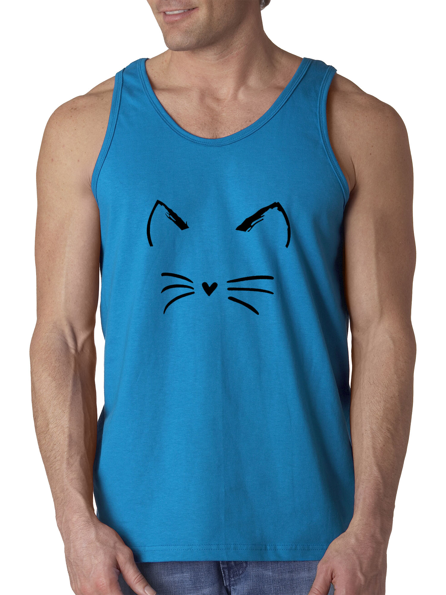 New Way 1128 - Men's Tank-Top Cat Whiskers Silhouette Heart Nose Small Sapphire