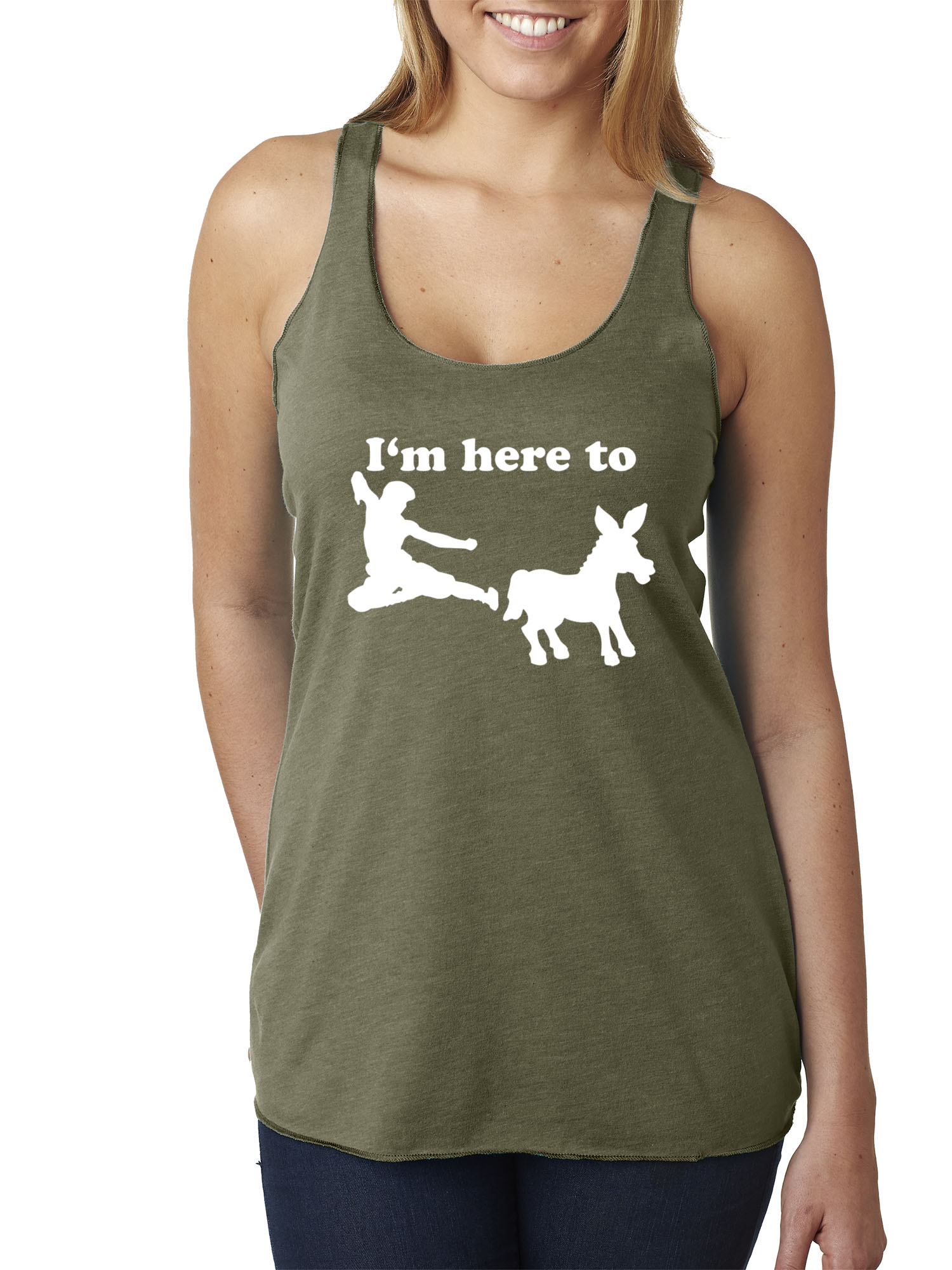 Trendy USA 1229 - Women's Tank-Top I'm Here to Kick Ass Karate Donkey XL Military Green