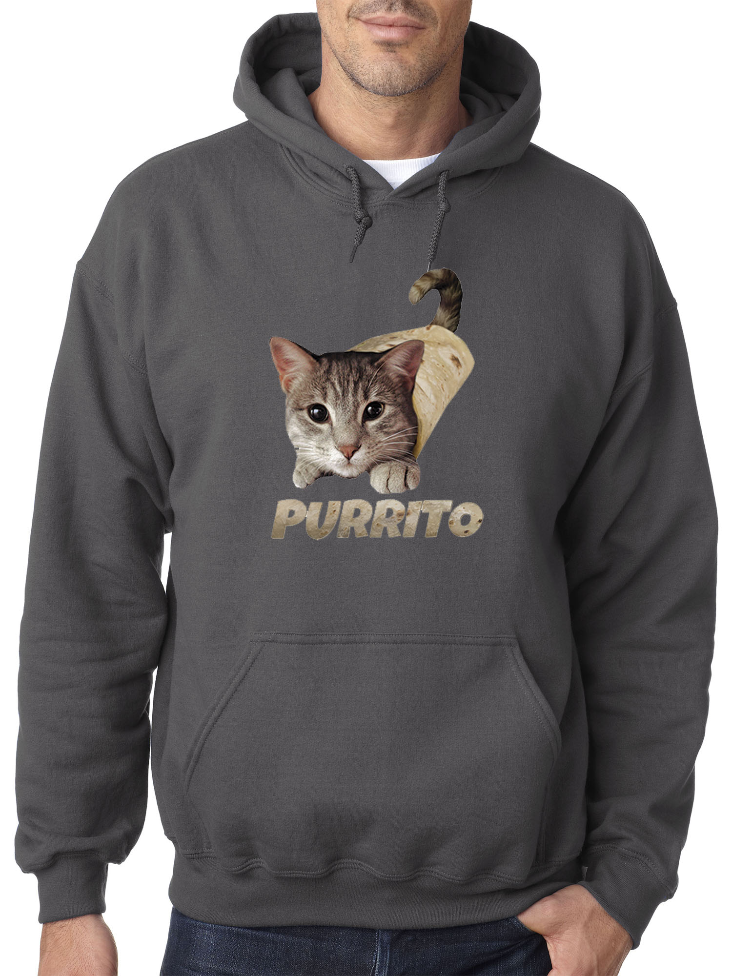 Trendy USA 1507 - Adult Hoodie Purrito Burrito Kitty Cat Lovers Taco Spicy Funny Sweatshirt Small Charcoal