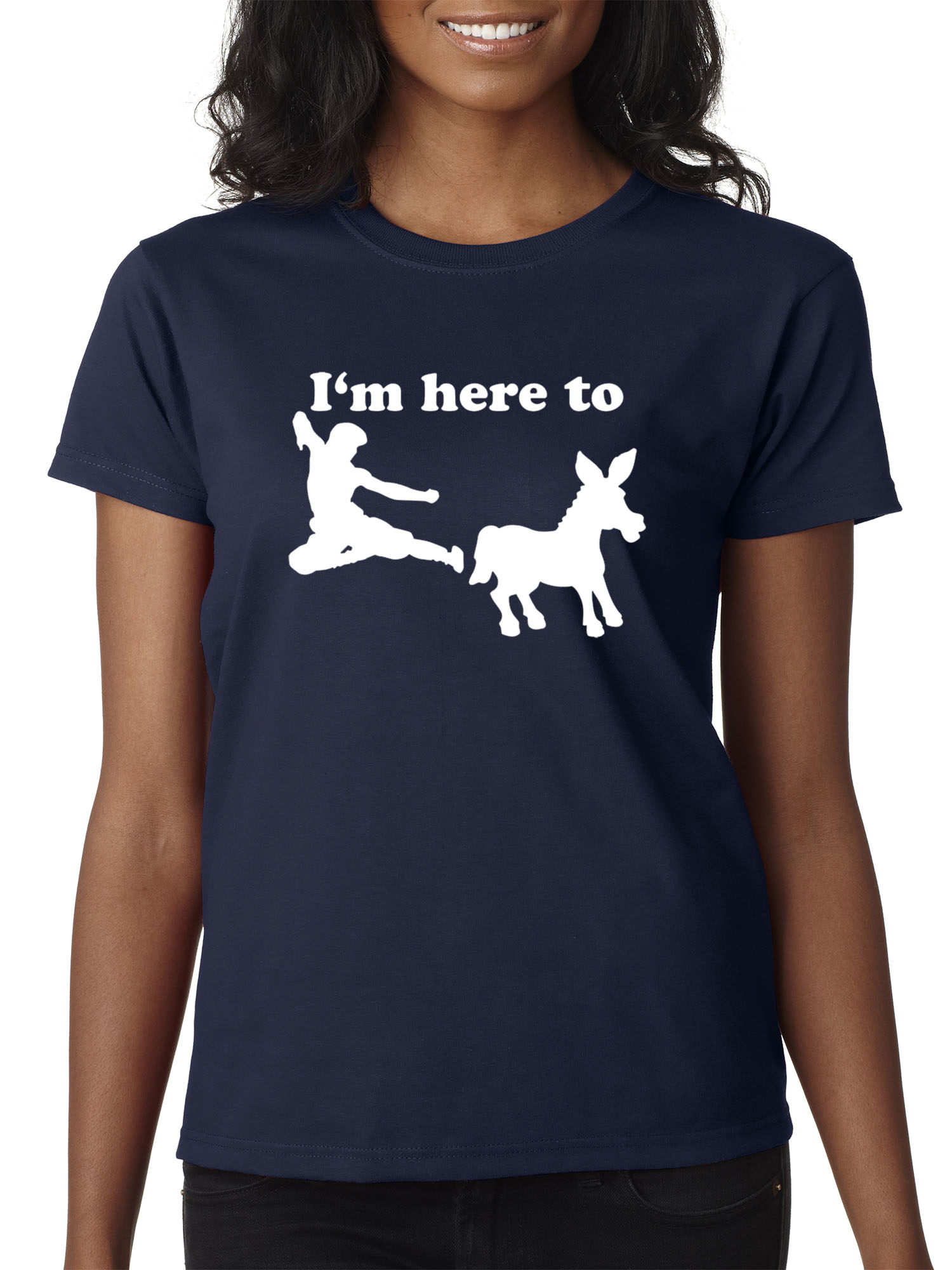 Trendy USA 1229 - Women's T-Shirt I'm Here to Kick Ass Karate Donkey Large Navy