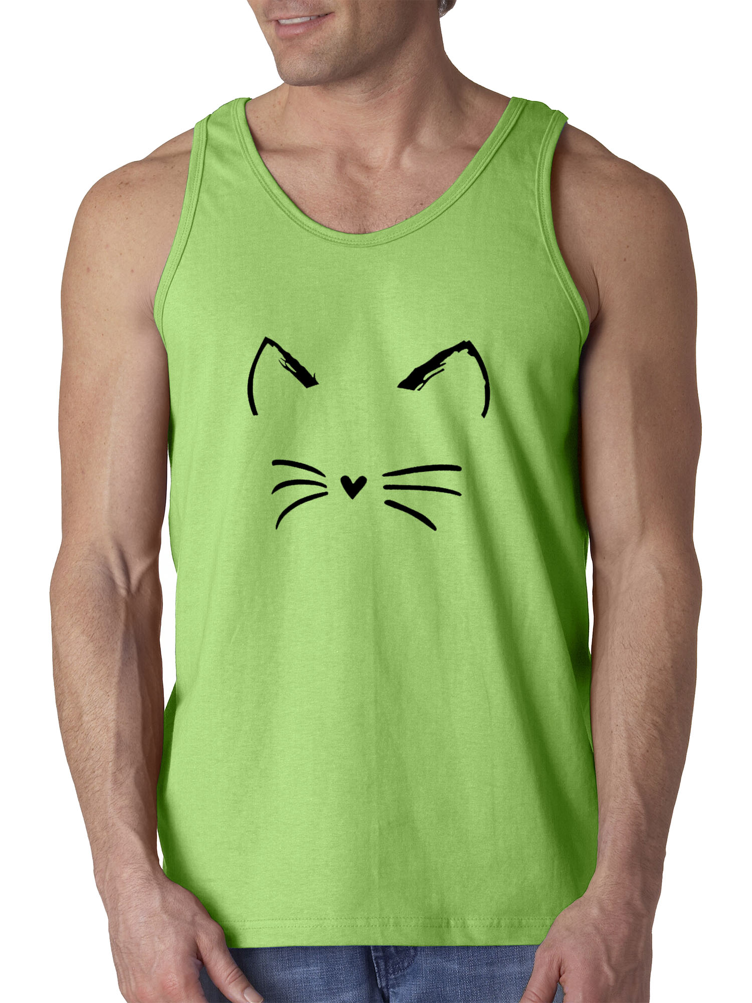 Trendy USA 1128 - Men's Tank-Top Cat Whiskers Silhouette Heart Nose 2XL Lime