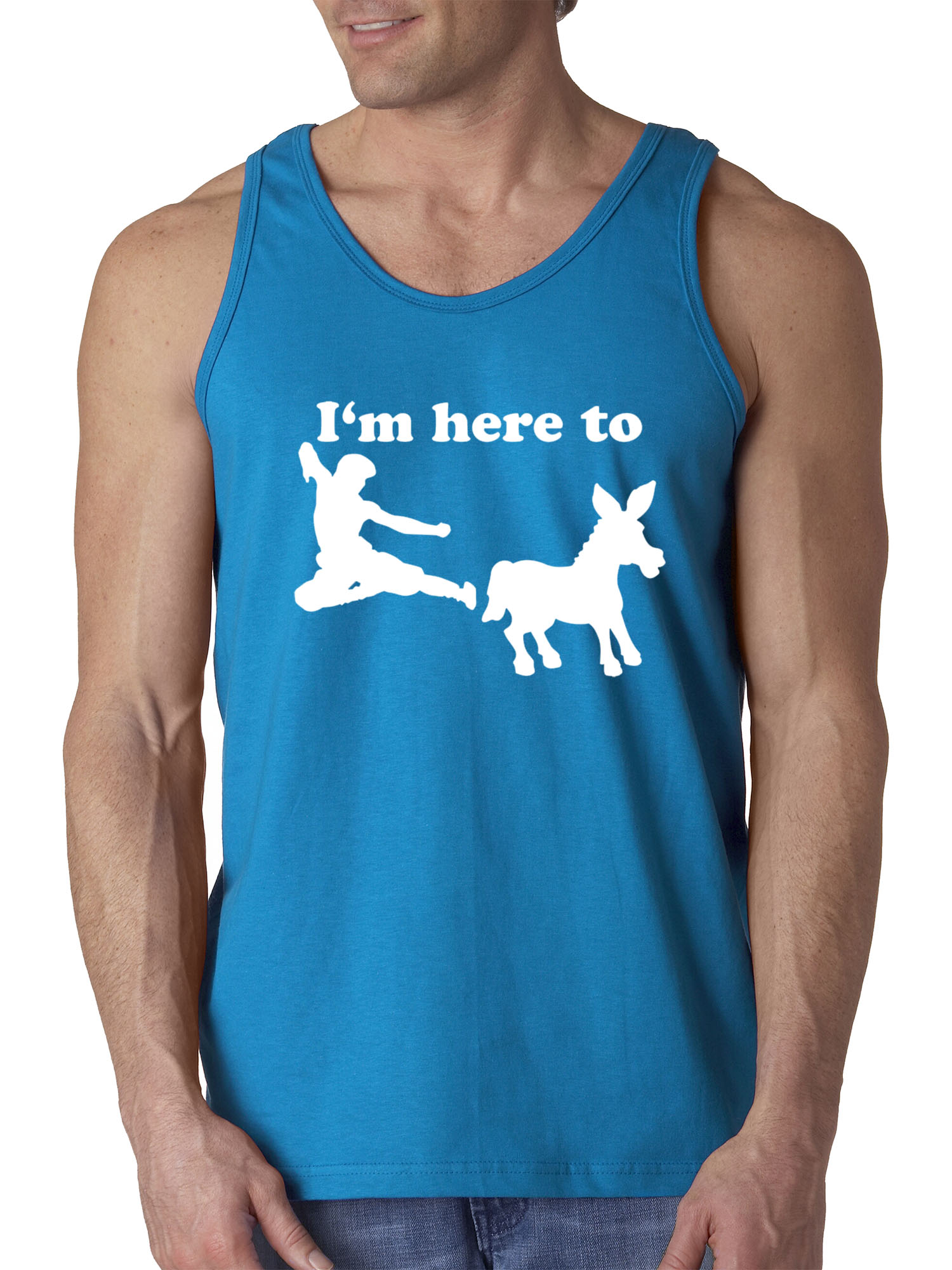 Trendy USA 1229 - Men's Tank-Top I'm Here to Kick Ass Karate Donkey Small Sapphire