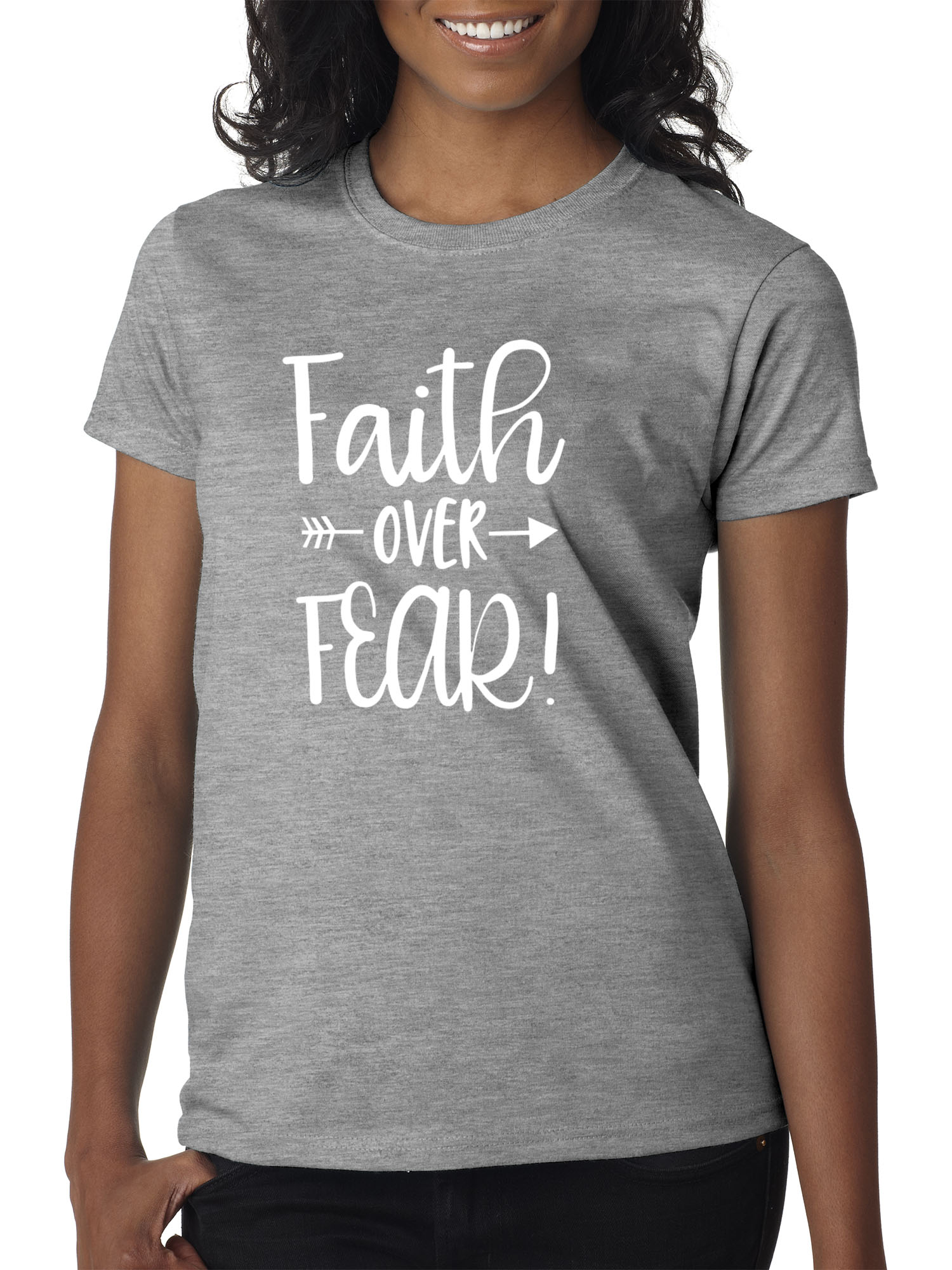 Trendy USA 1253 - Women's T-Shirt Faith Over Fear Script XL Heather Grey