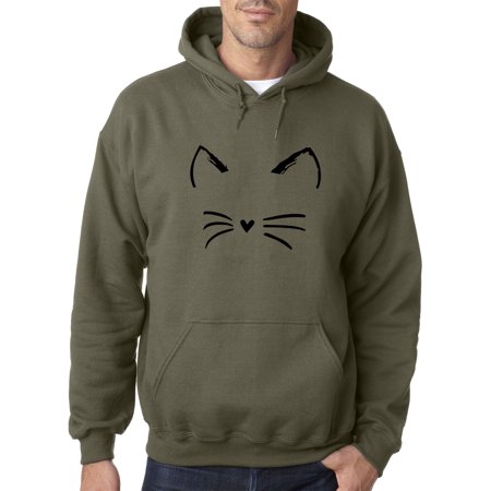 Trendy USA 1128 - Adult Hoodie Cat Whiskers Silhouette Heart Nose Sweatshirt 2XL Military Green