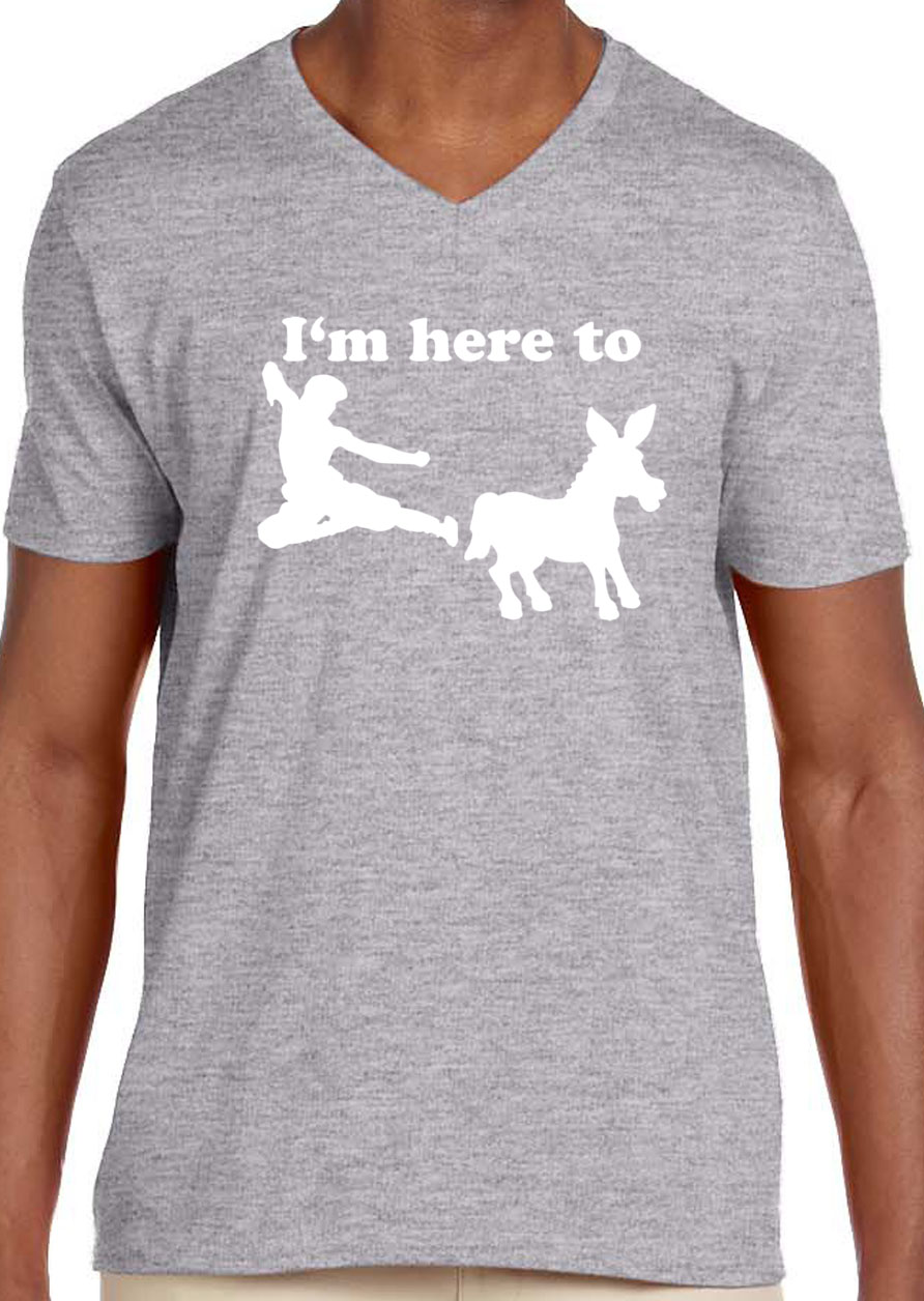 Trendy USA 1229 - Men's V-Neck T-Shirt I'm Here to Kick Ass Karate Donkey 3XL Heather Grey