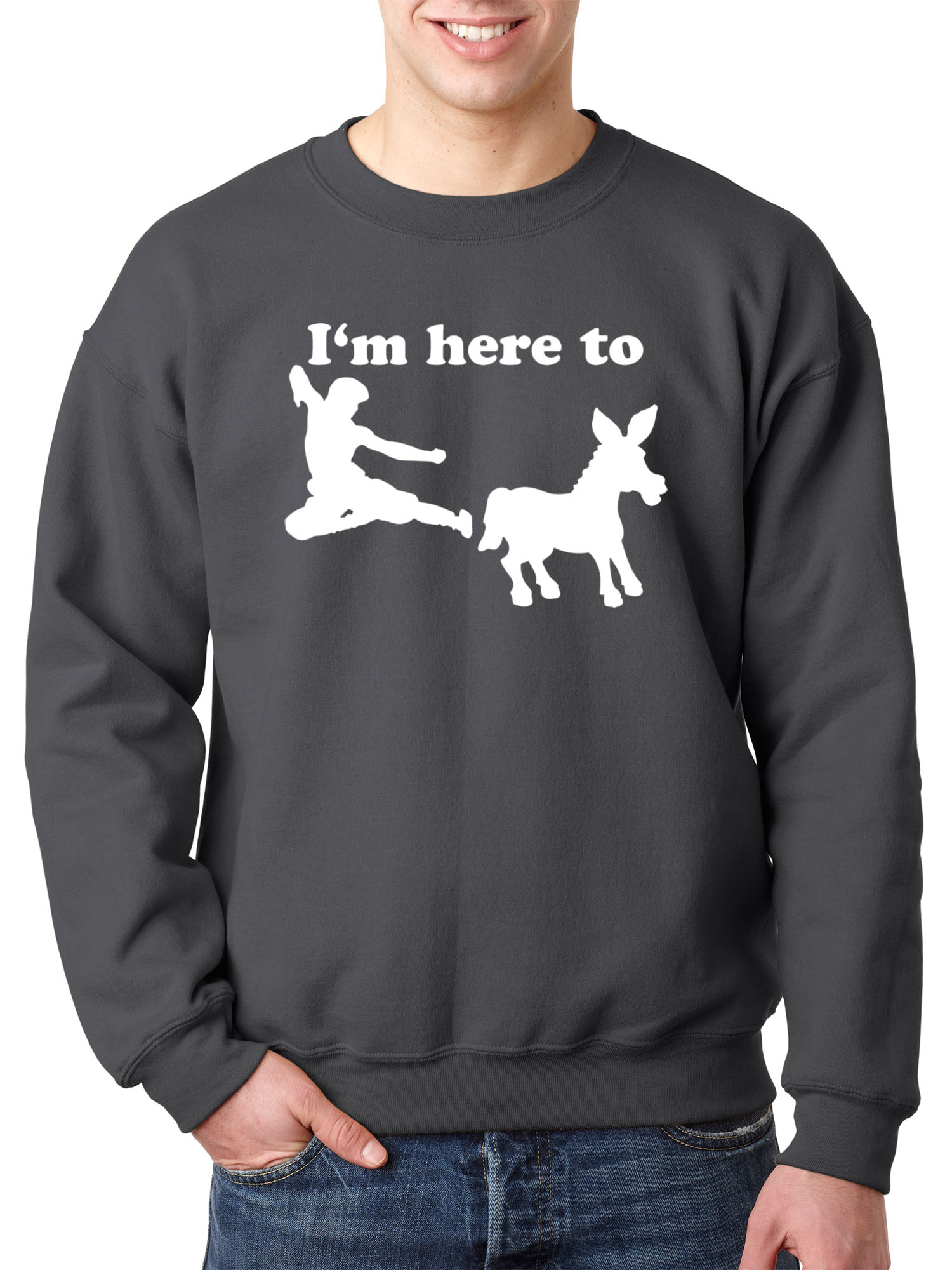 Trendy USA 1229 - Crewneck I'm Here to Kick Ass Karate Donkey Sweatshirt XL Charcoal