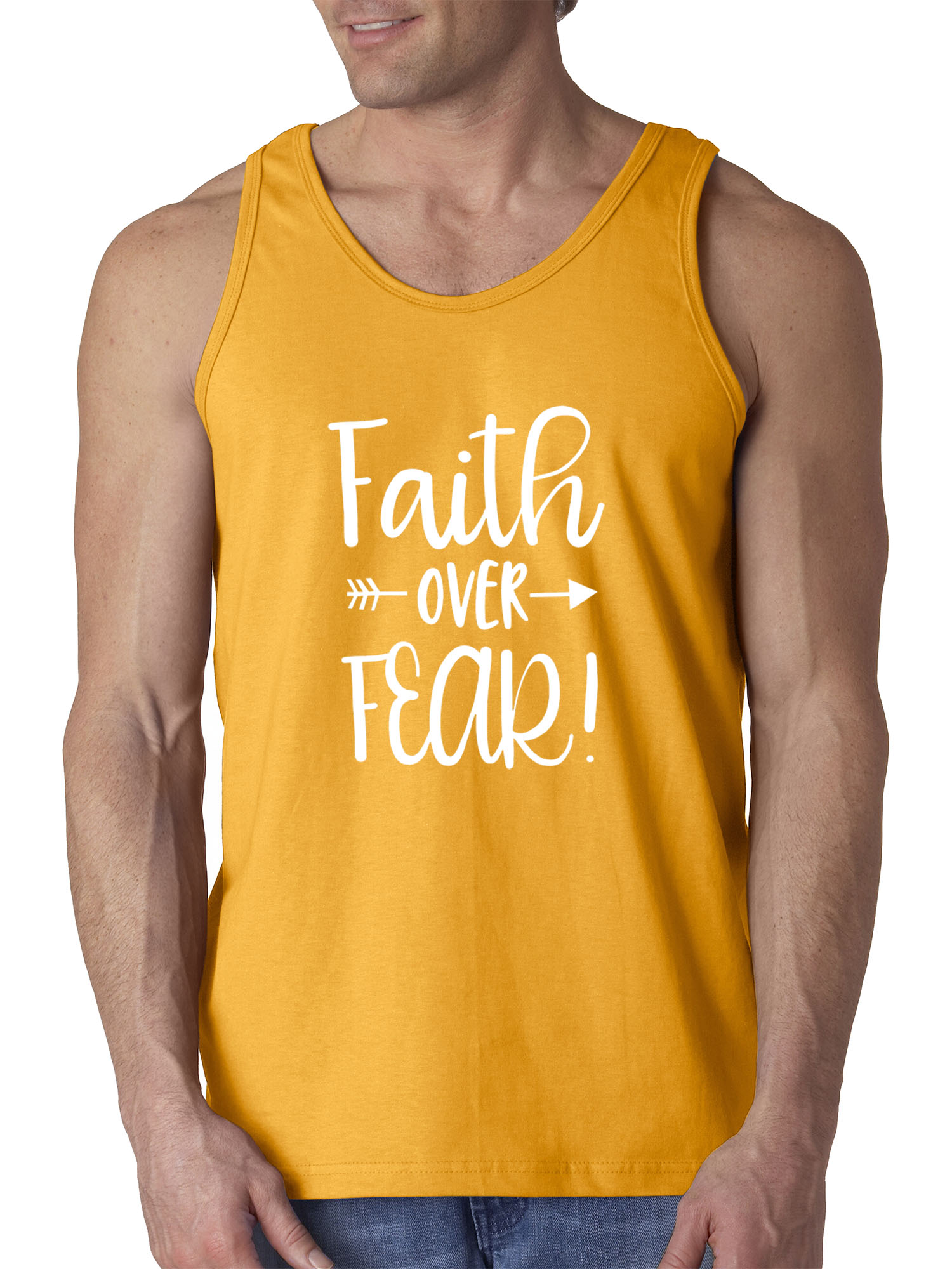 Trendy USA 1253 - Men's Tank-Top Faith Over Fear Script Small Gold