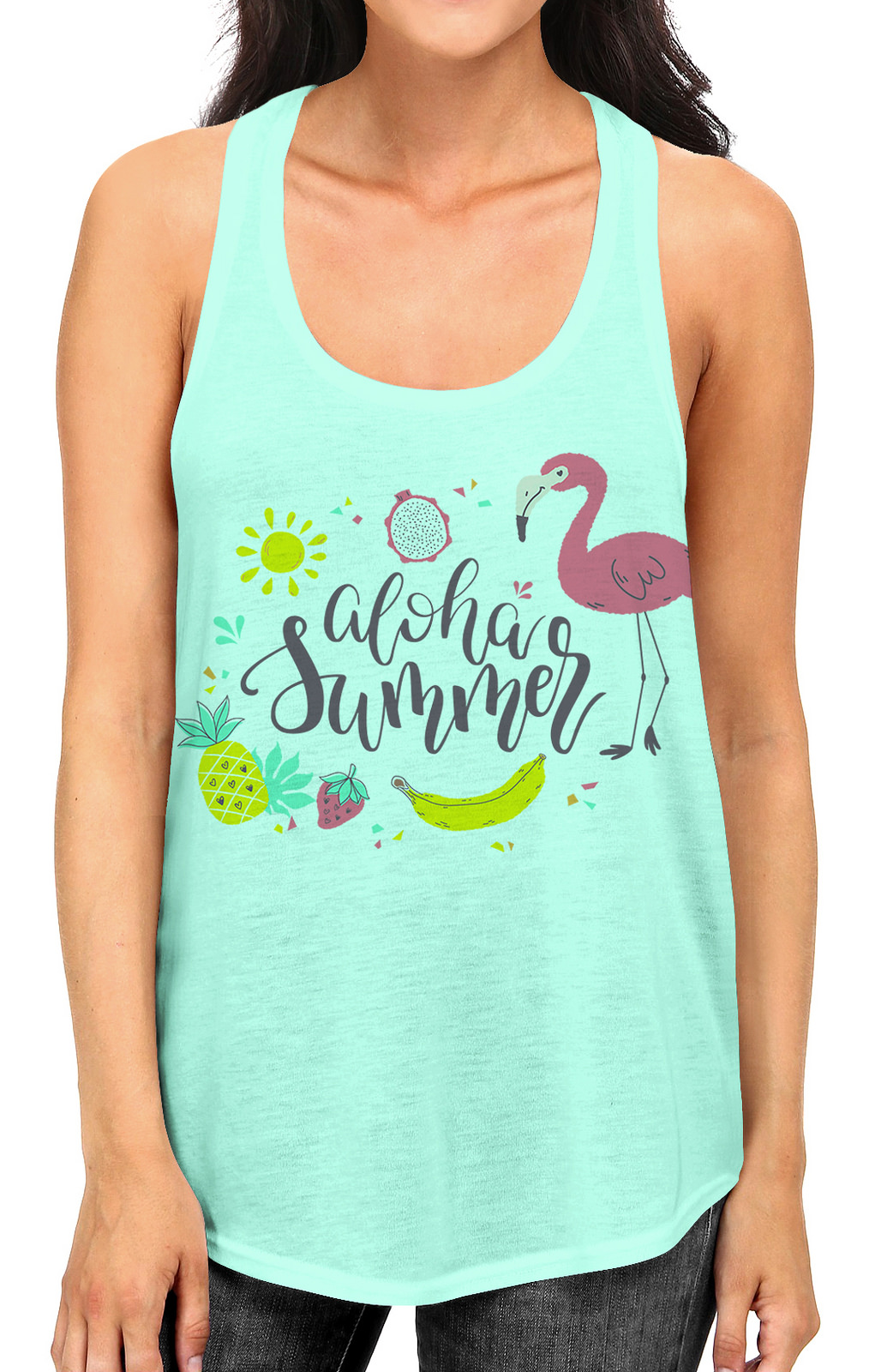 Junior S Tropical Aloha Summer Tee B942 PLY Mint Green Racerback Tank Top Large