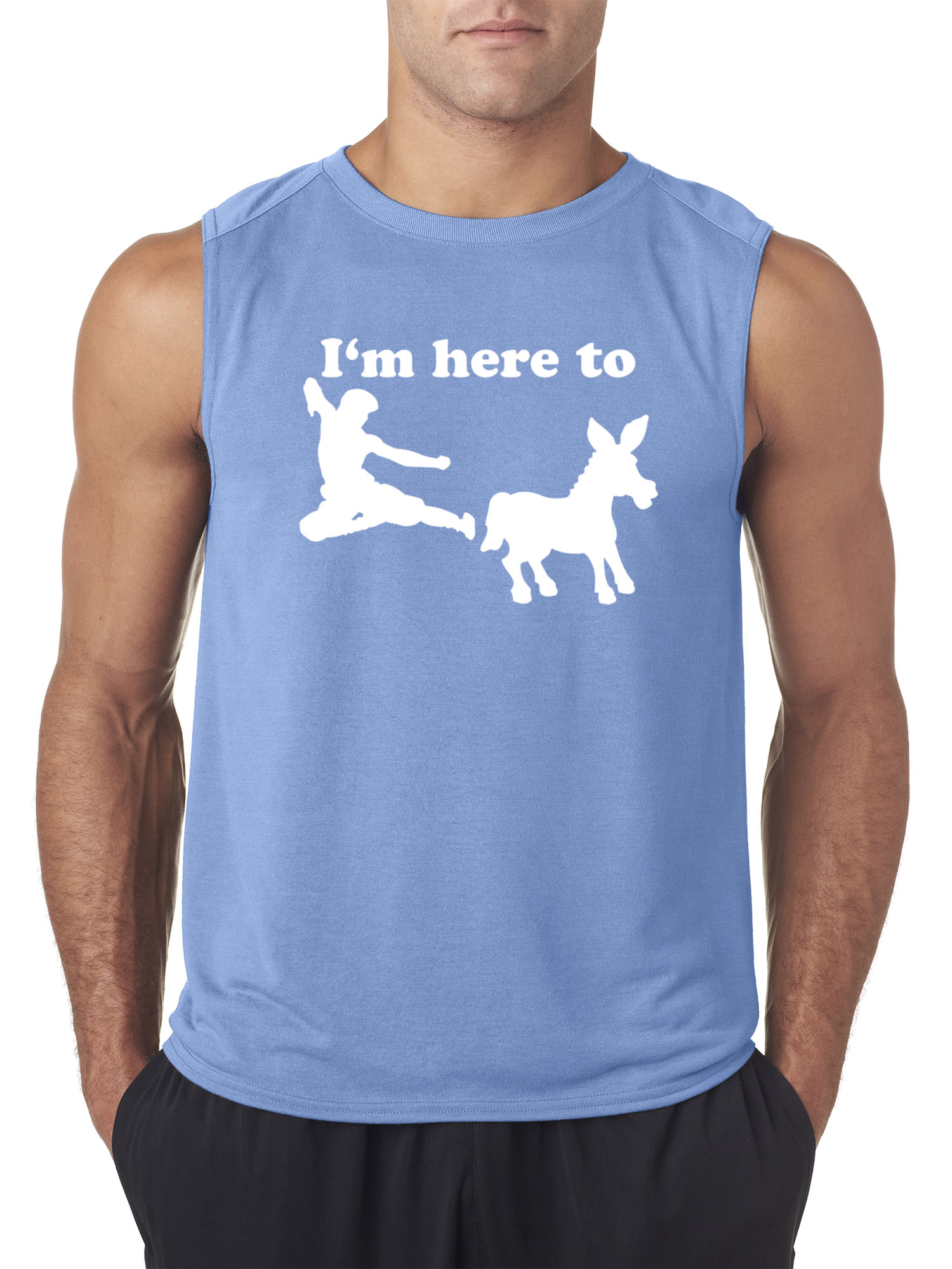 Trendy USA 1229 - Men's Sleeveless I'm Here to Kick Ass Karate Donkey Small Carolina Blue