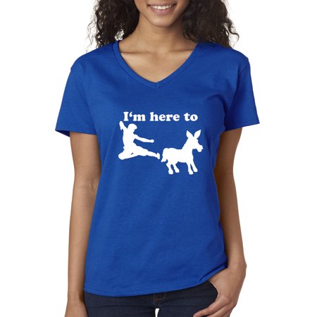 Trendy USA 1229 - Women's V-Neck T-Shirt I'm Here to Kick Ass Karate Donkey 2XL Royal Blue