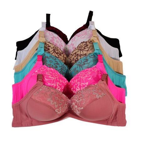 Women Bras 6 Pack of Basic No Wire Free Wireless Bra B Cup C Cup  Size 40C (6317)