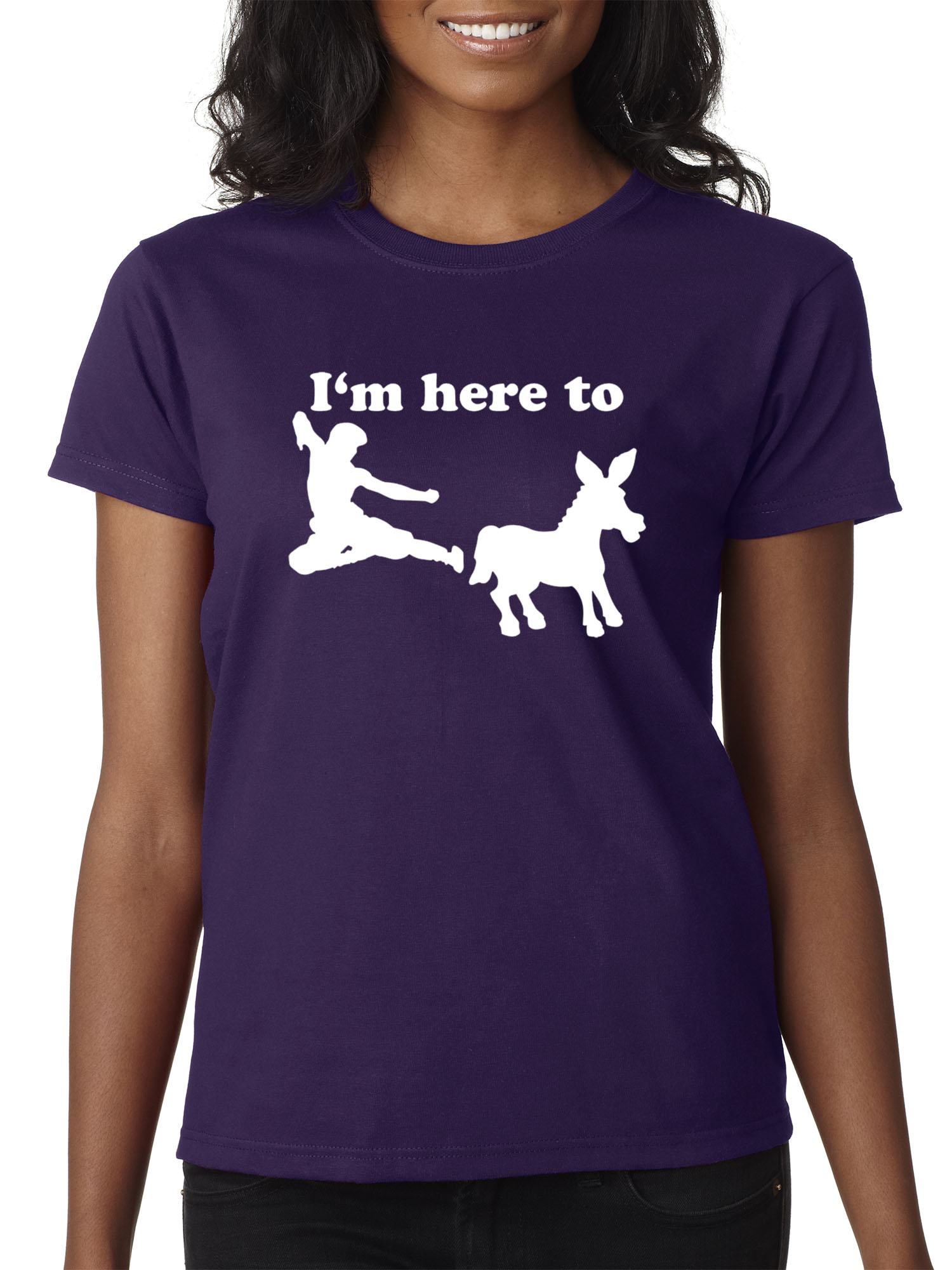 Trendy USA 1229 - Women's T-Shirt I'm Here to Kick Ass Karate Donkey XS Purple
