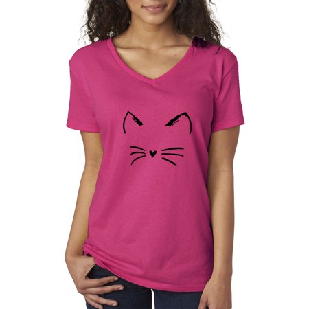 Trendy USA 1128 - Women's V-Neck T-Shirt Cat Whiskers Silhouette Heart Nose 2XL Heliconia