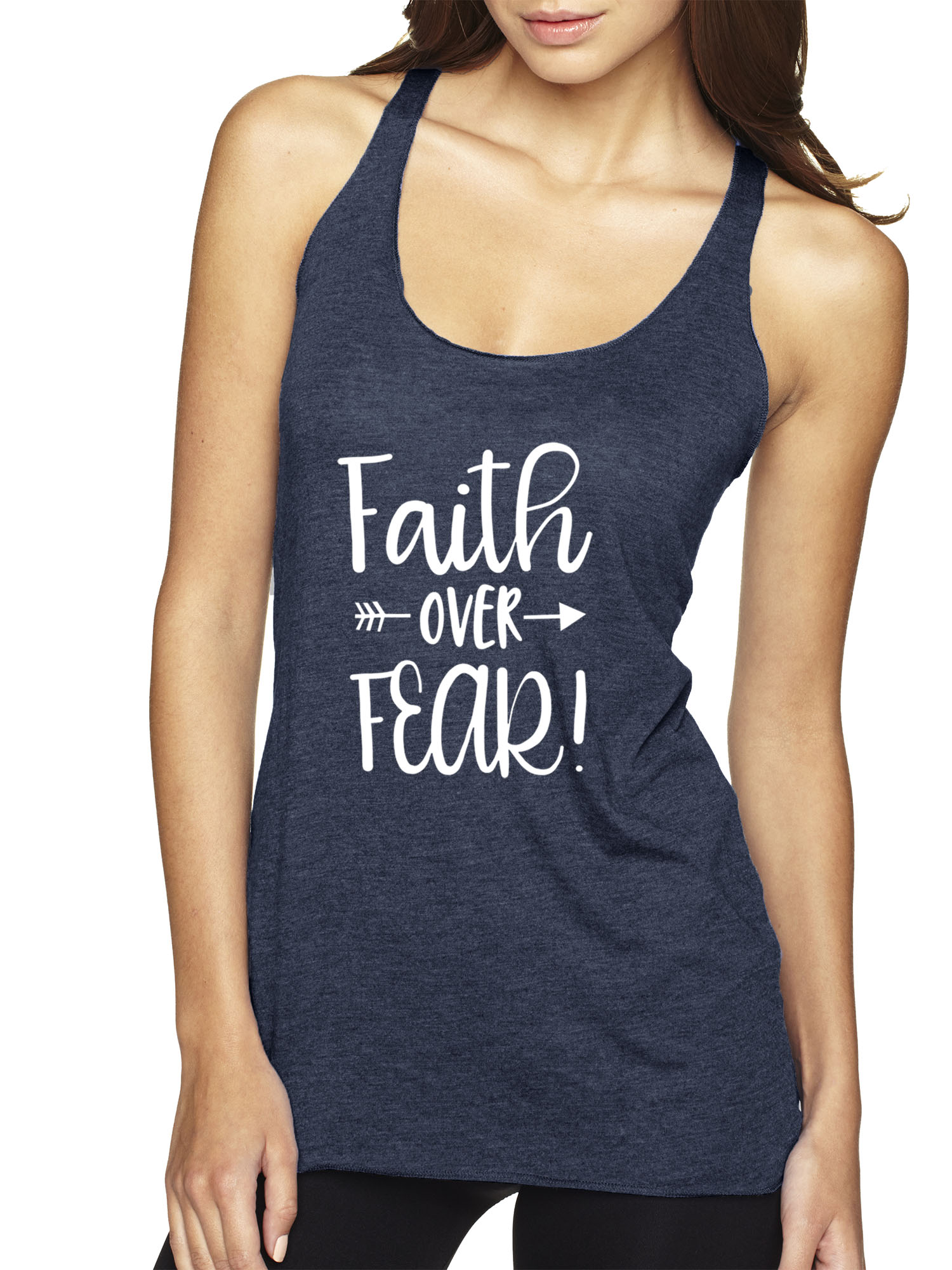 Trendy USA 1253 - Women's Tank-Top Faith Over Fear Script 2XL Navy