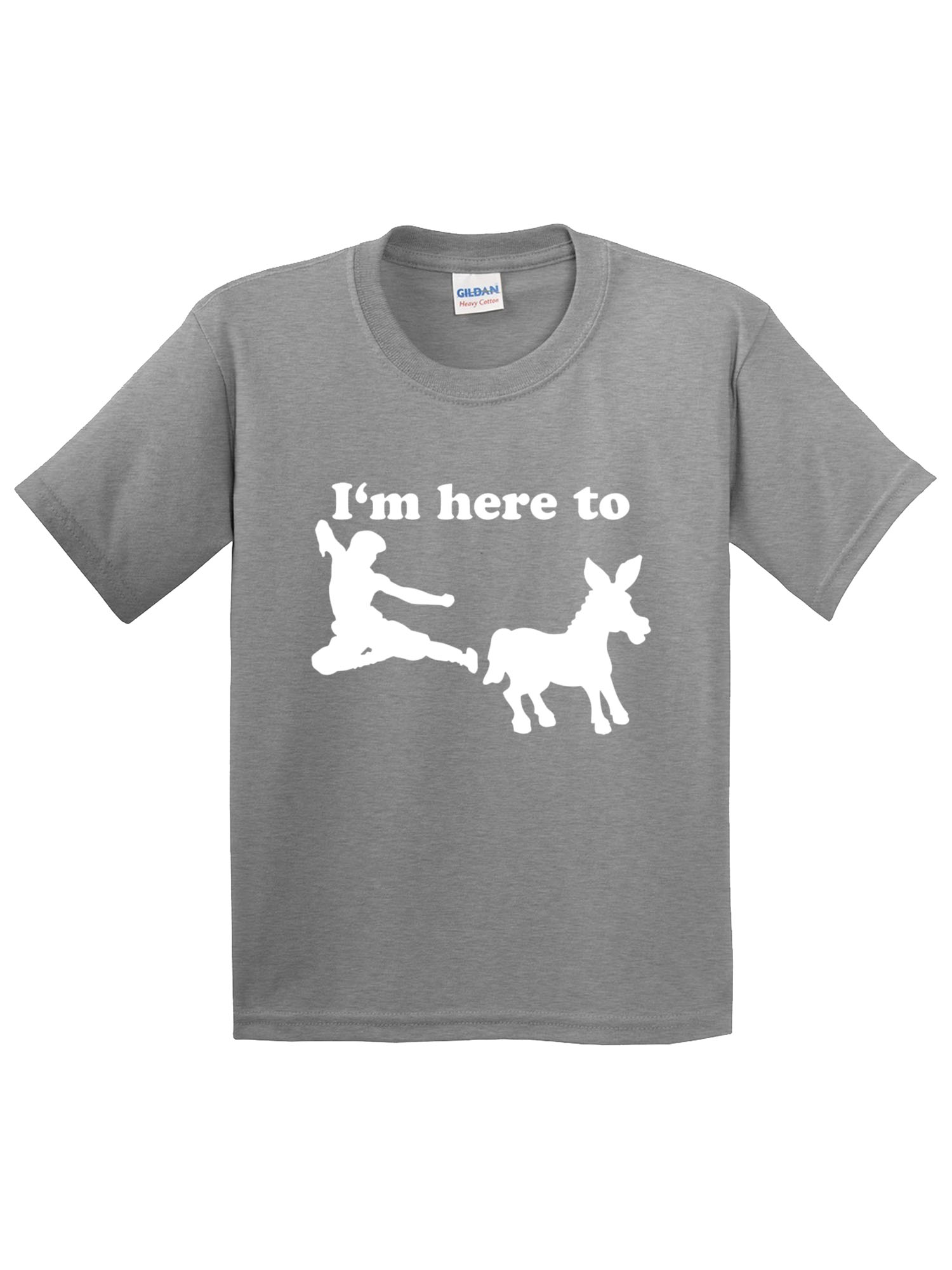Trendy USA 1229 - Youth T-Shirt I'm Here to Kick Ass Karate Donkey Medium Heather Grey