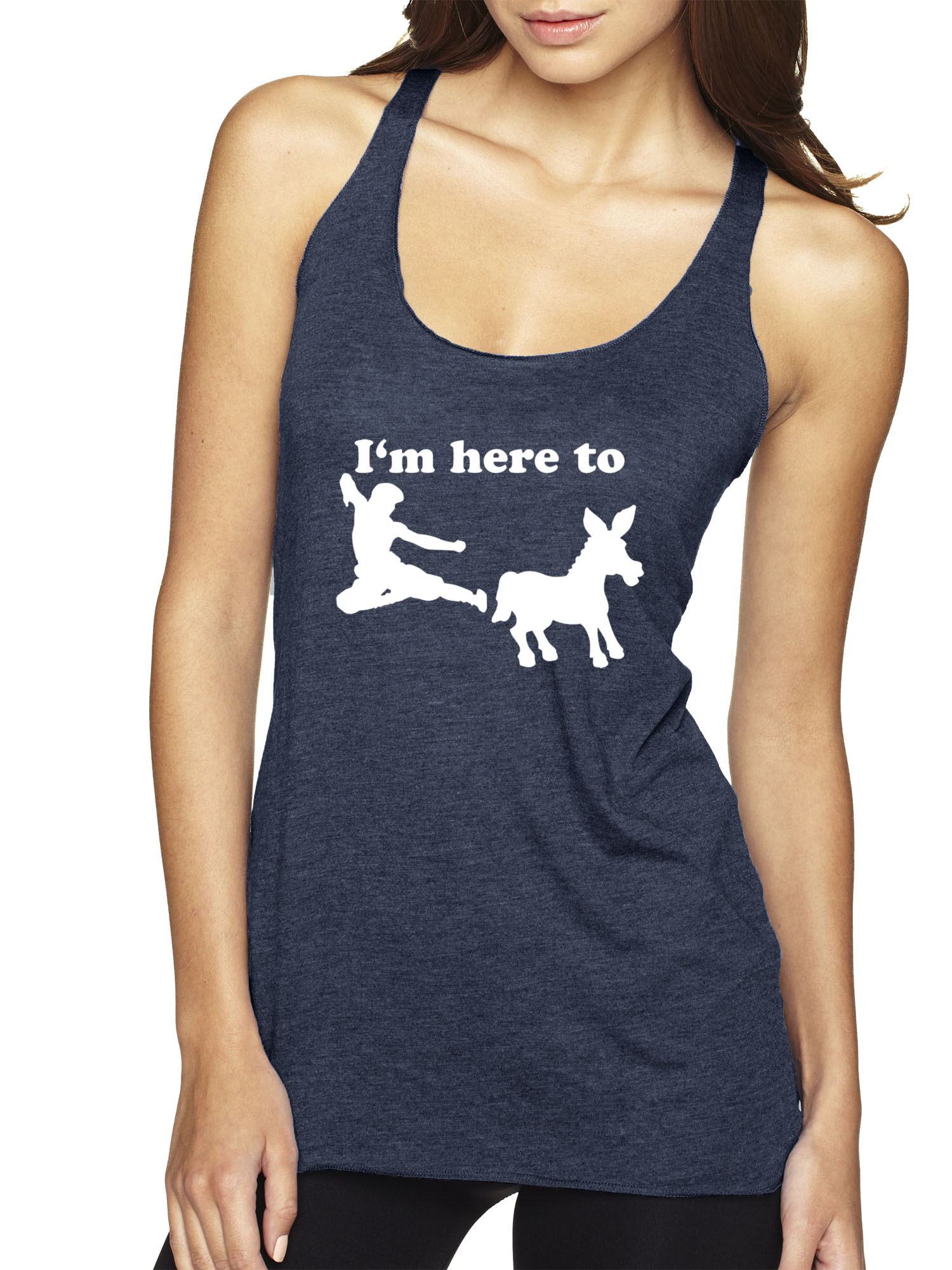 Trendy USA 1229 - Women's Tank-Top I'm Here to Kick Ass Karate Donkey XL Navy