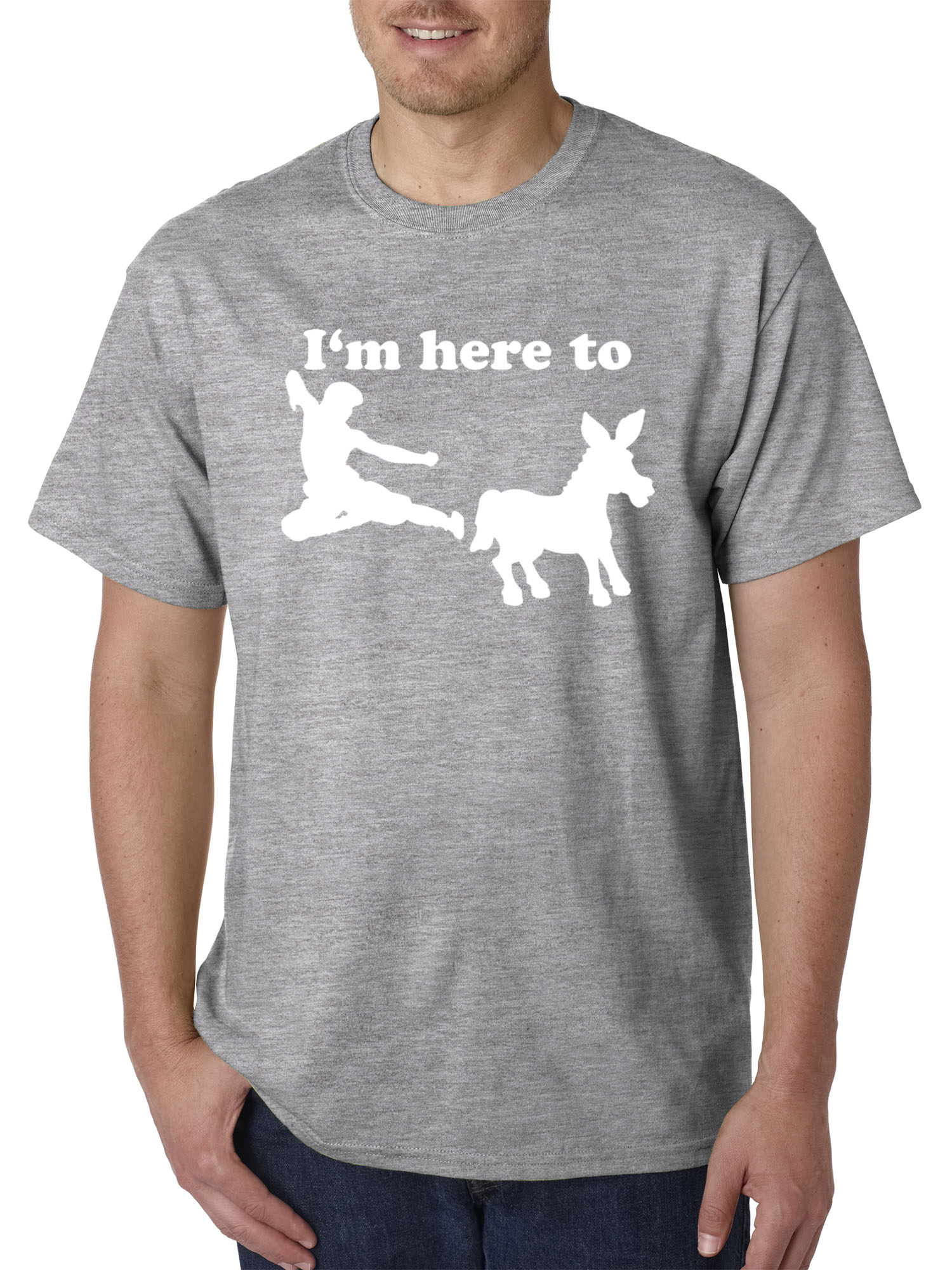 Trendy USA 1229 - Unisex T-Shirt I'm Here to Kick Ass Karate Donkey 3XL Heather Grey