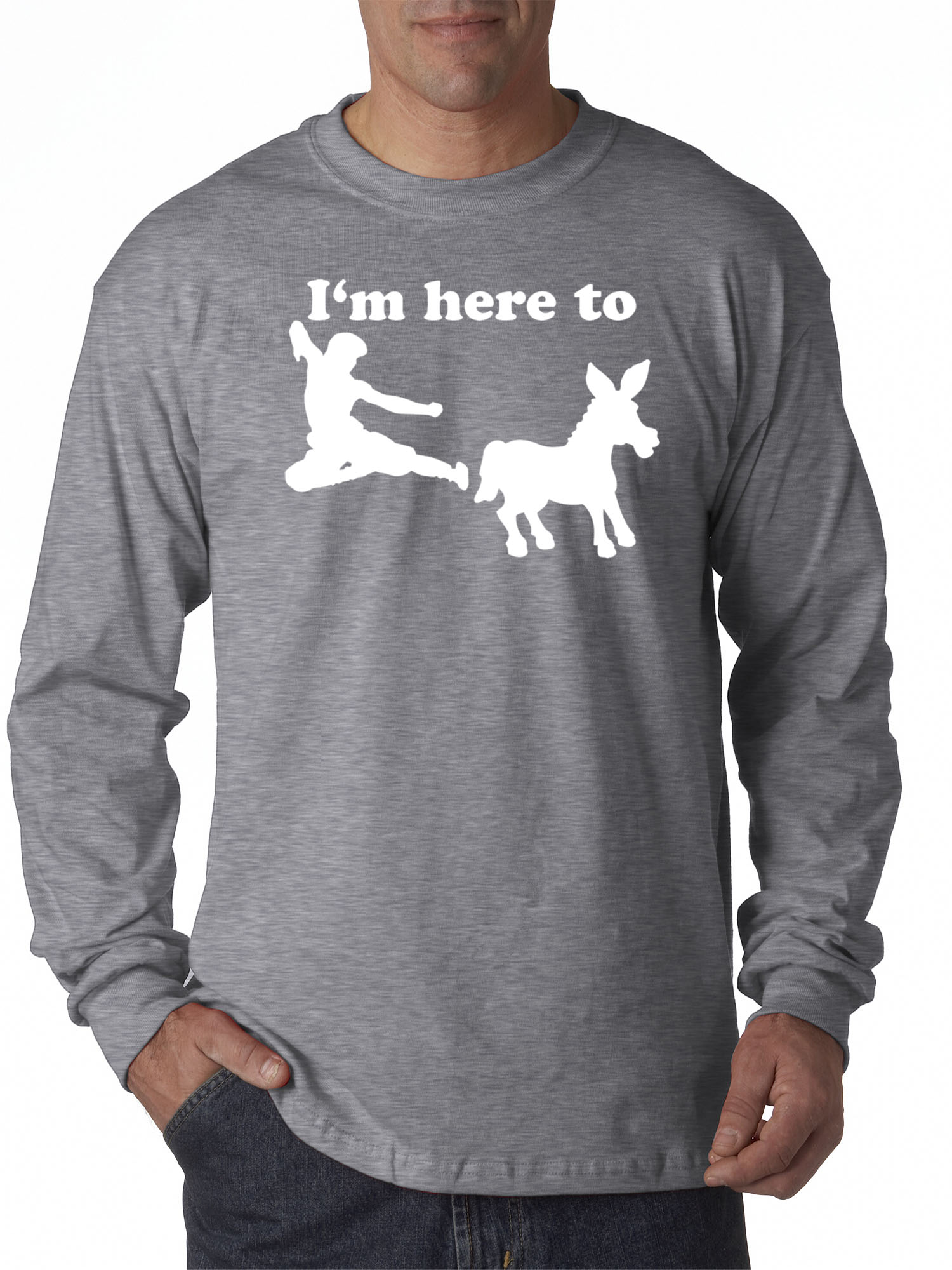 Trendy USA 1229 - Unisex Long-Sleeve T-Shirt I'm Here to Kick Ass Karate Donkey Large Heather Grey