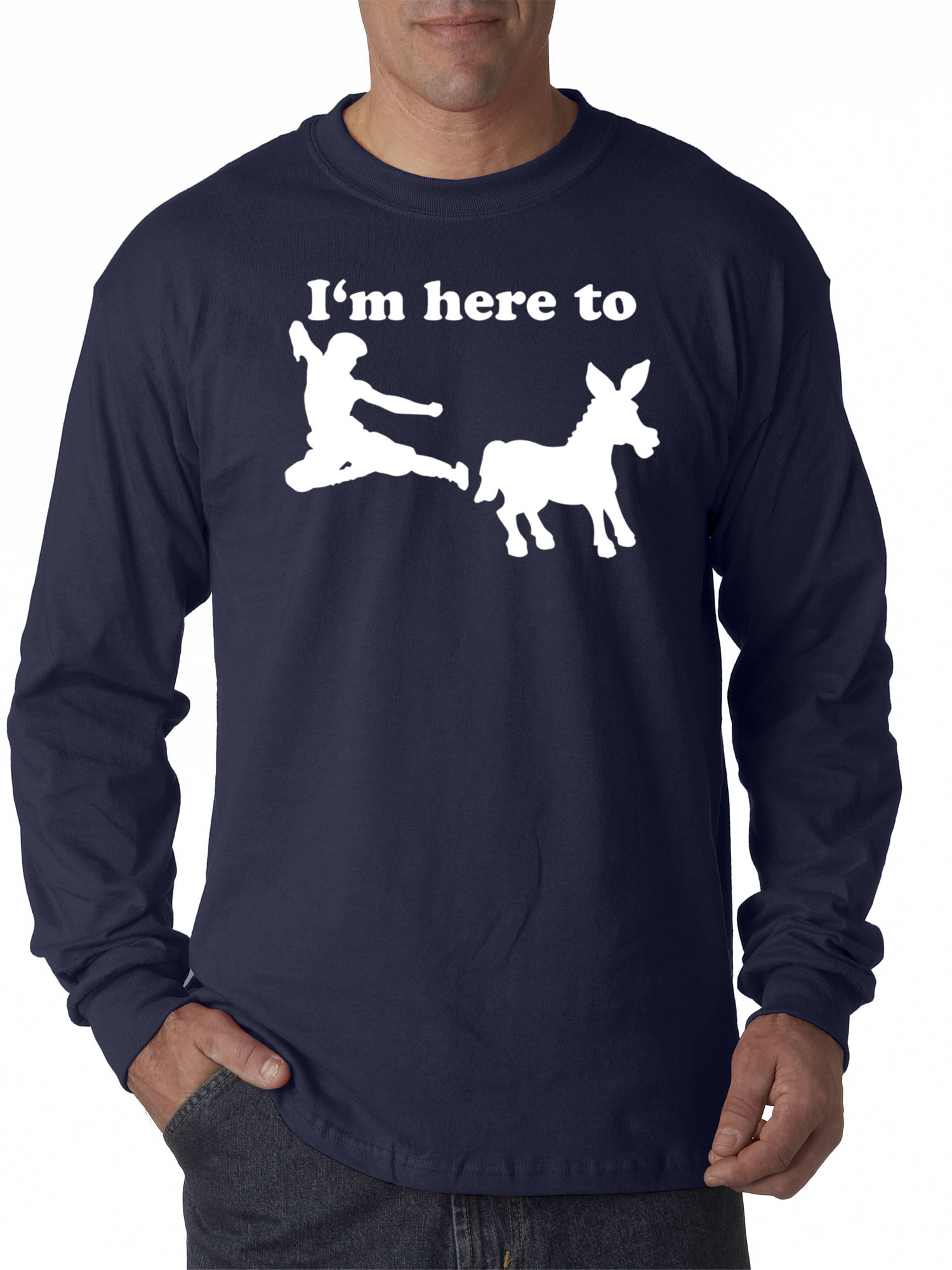 Trendy USA 1229 - Unisex Long-Sleeve T-Shirt I'm Here to Kick Ass Karate Donkey 4XL Navy