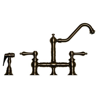 Whitehaus WHKBTLV3-9201-PTR Vintage Iii 9-Inch Bridge Faucet with Long Traditional Swivel Spout, Lever Handles and Solid Brass Side Spray, Pewter