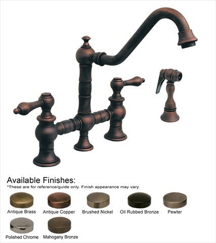 Whitehaus Bridge Faucet with Long Traditional Swivel Spout and Solid Brass Side Spray WHKBTLV3-9201-BN