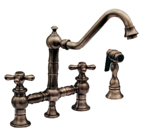 Whitehaus WHKBTCR3-9201-ORB Vintage III Kitchen Bridge Faucet with Long Traditional Swivel Spout, and Matching Side Spray, Oil Rubbed Bronze