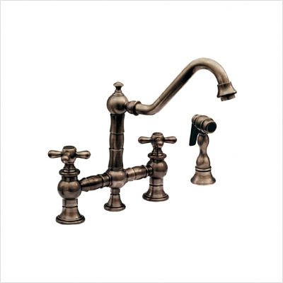 Whitehaus WHKBTCR3-9201-P Vintage III Bridge Faucet with Cross Handles with Side Spray, Pewter thumbnail