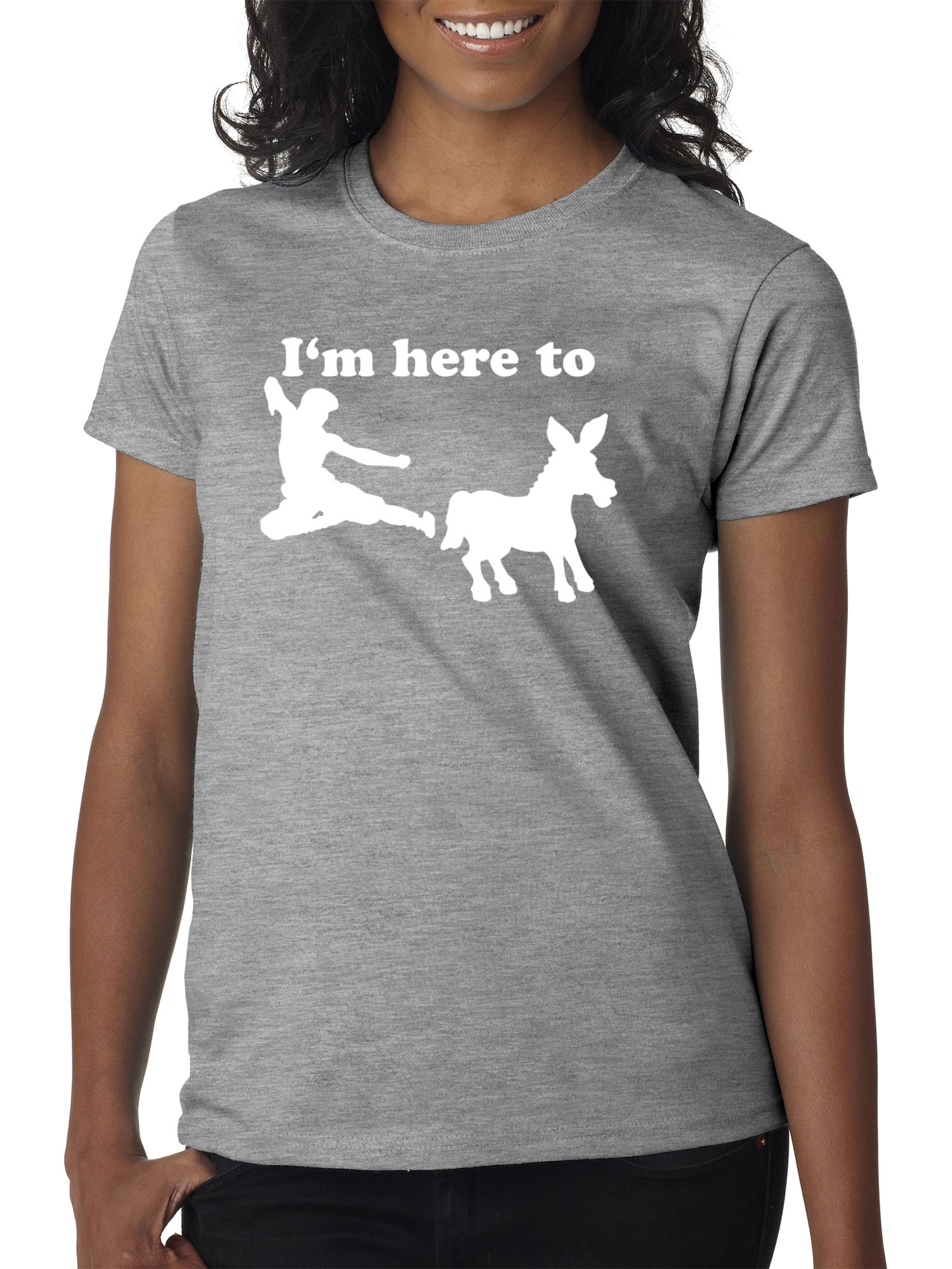 Trendy USA 1229 - Women's T-Shirt I'm Here to Kick Ass Karate Donkey XL Heather Grey