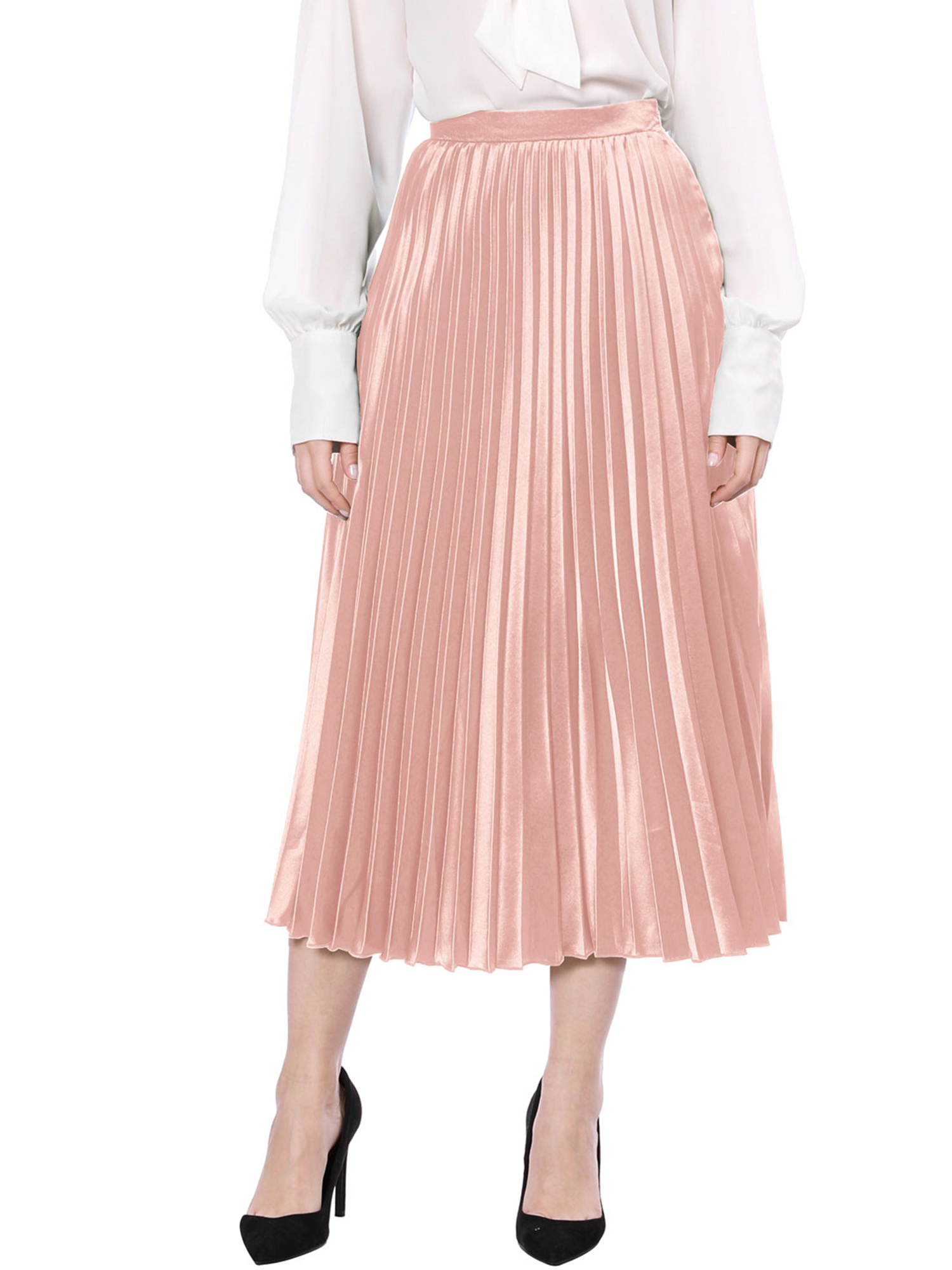Unique Bargains Women S Halloween Costume a-line High Waist Pleated MIDI Skirt S Pink