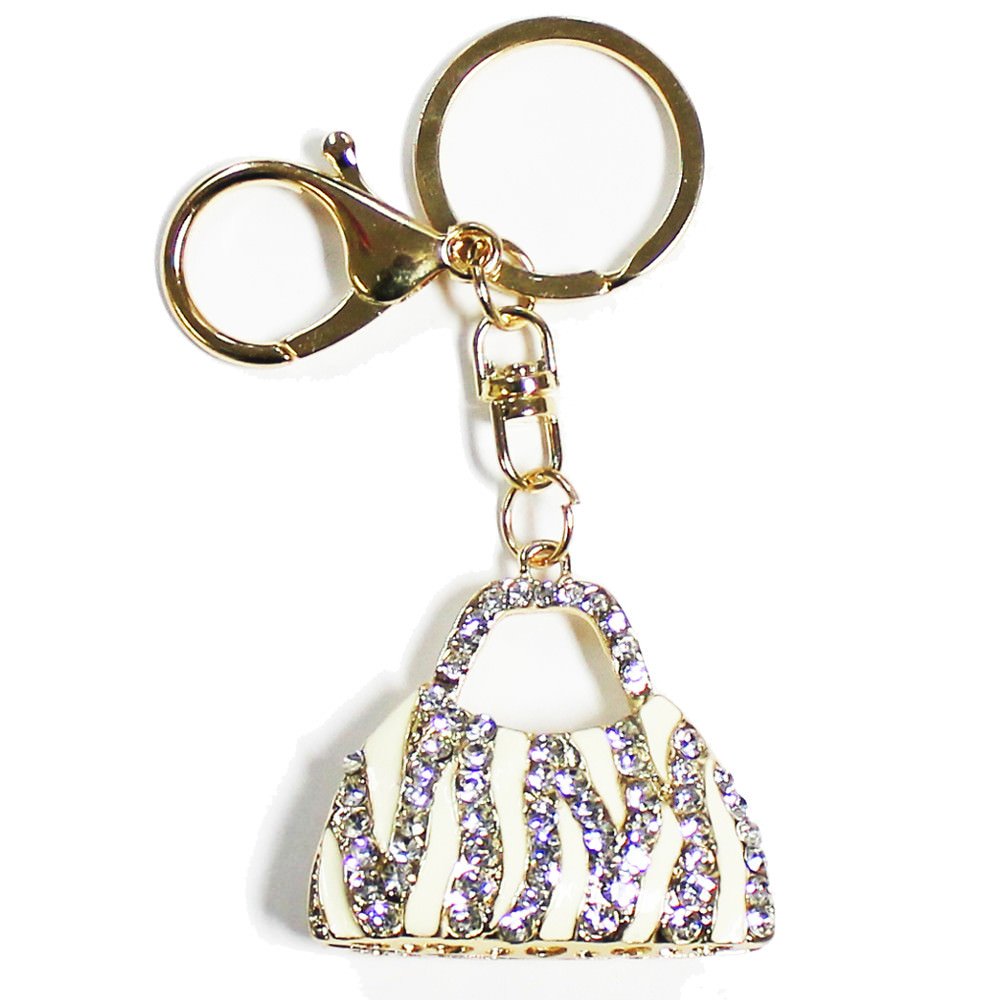 Purse Charm Keyring Keychain Crystals Rhinestone Charm for Handbags -White