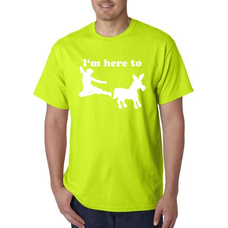 Trendy USA 1229 - Unisex T-Shirt I'm Here to Kick Ass Karate Donkey Medium Safety Green