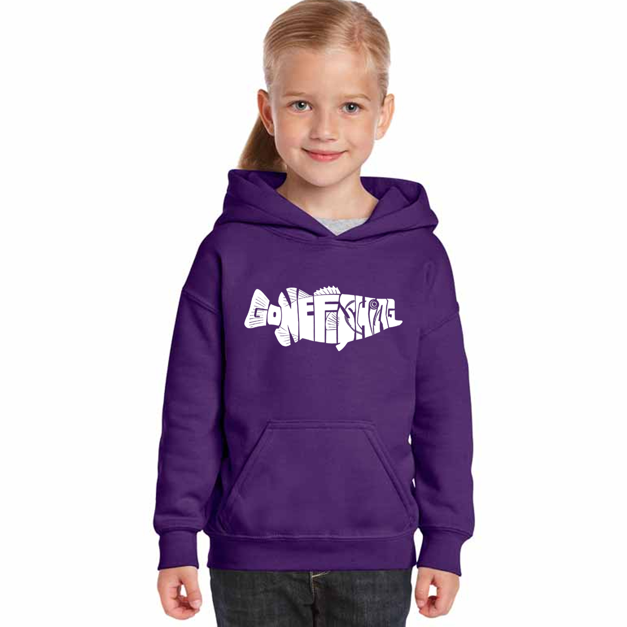 LA Pop Art Girl S Word Art Hooded Sweatshirt - Bass - Gone Fishing