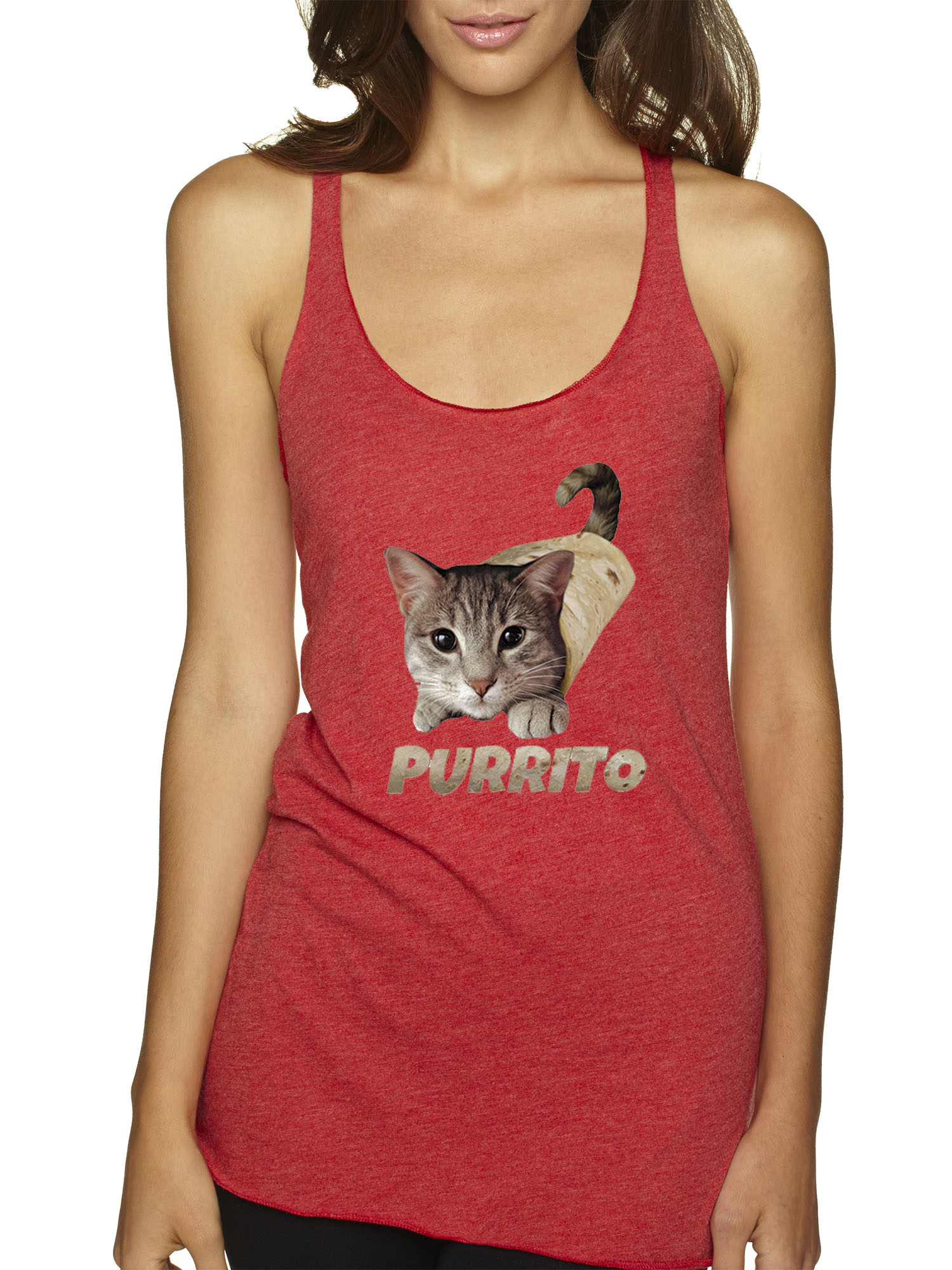 Trendy USA 1507 - Women's Tank-Top Purrito Burrito Kitty Cat Lovers Taco Spicy Funny Small Red