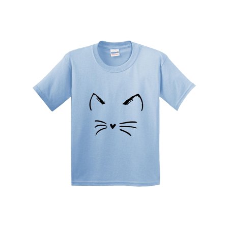 Trendy USA 1128 - Youth T-Shirt Cat Whiskers Silhouette Heart Nose Large Light Blue