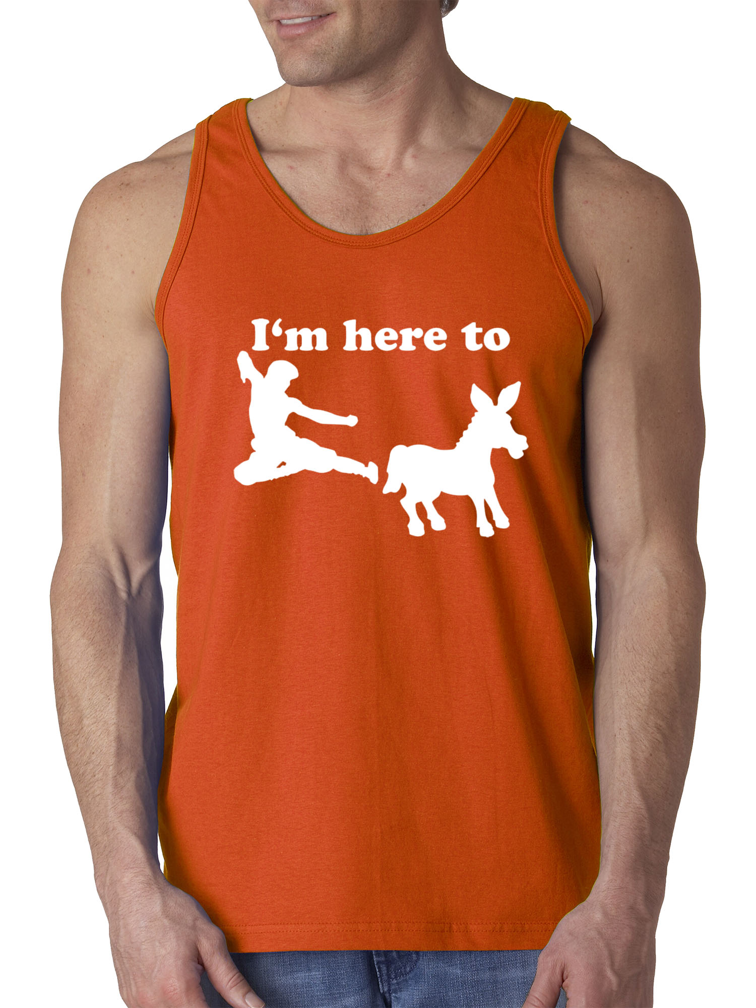 Trendy USA 1229 - Men's Tank-Top I'm Here to Kick Ass Karate Donkey Large Orange