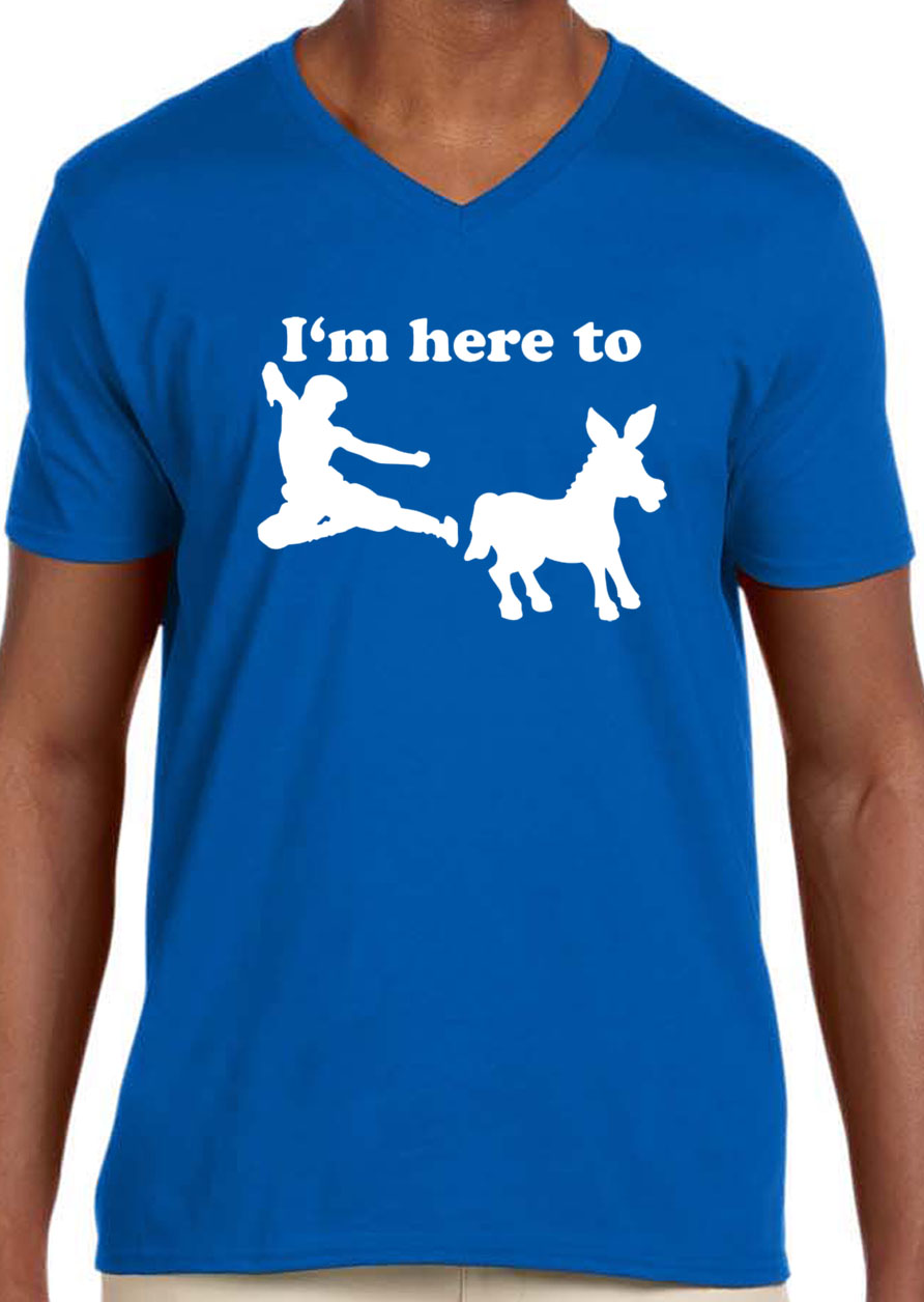 Trendy USA 1229 - Men's V-Neck T-Shirt I'm Here to Kick Ass Karate Donkey 3XL Royal Blue