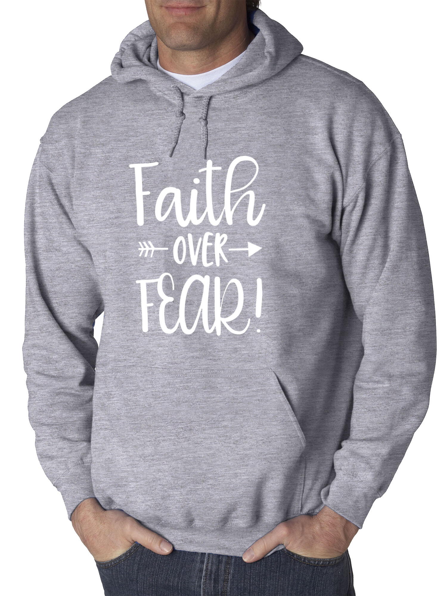 Trendy USA 1253 - Adult Hoodie Faith Over Fear Script Sweatshirt 3XL Heather Grey