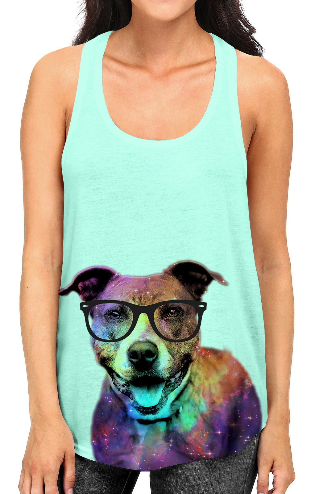 Junior S Galaxy Nerd Pitbull B670 Mint Green Racerback Tank Top X-Large